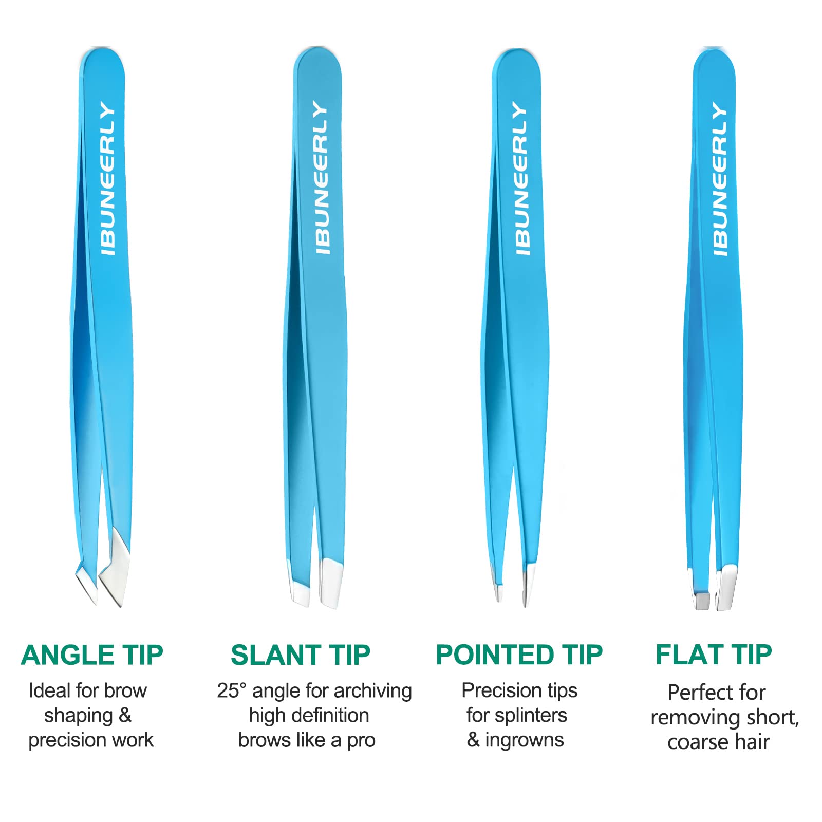 Ibuneerly Tweezers Set, 4Pcs Tweezers For Women With Travel Case, Professional Stainless Steel Eyebrows Tweezers, Great Precisio