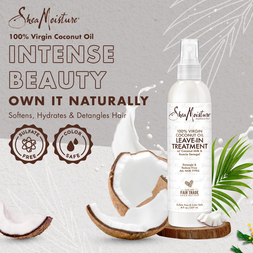Sheamoisture 100% Virgin Coconut Oil Leave-In Conditioner Treatment For All Hair Types 100% Extra Virgin Coconut Oil Silicone Fr