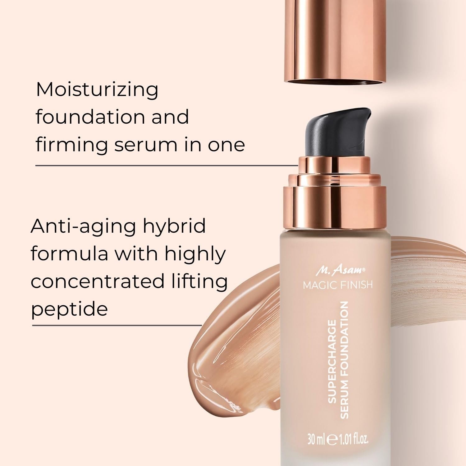 M. Asam Magic Finish Supercharge Serum Foundation Rose Fair (1.01 Fl Oz) - Moisturizing Make Up & Firming Face Serum In One, Ant