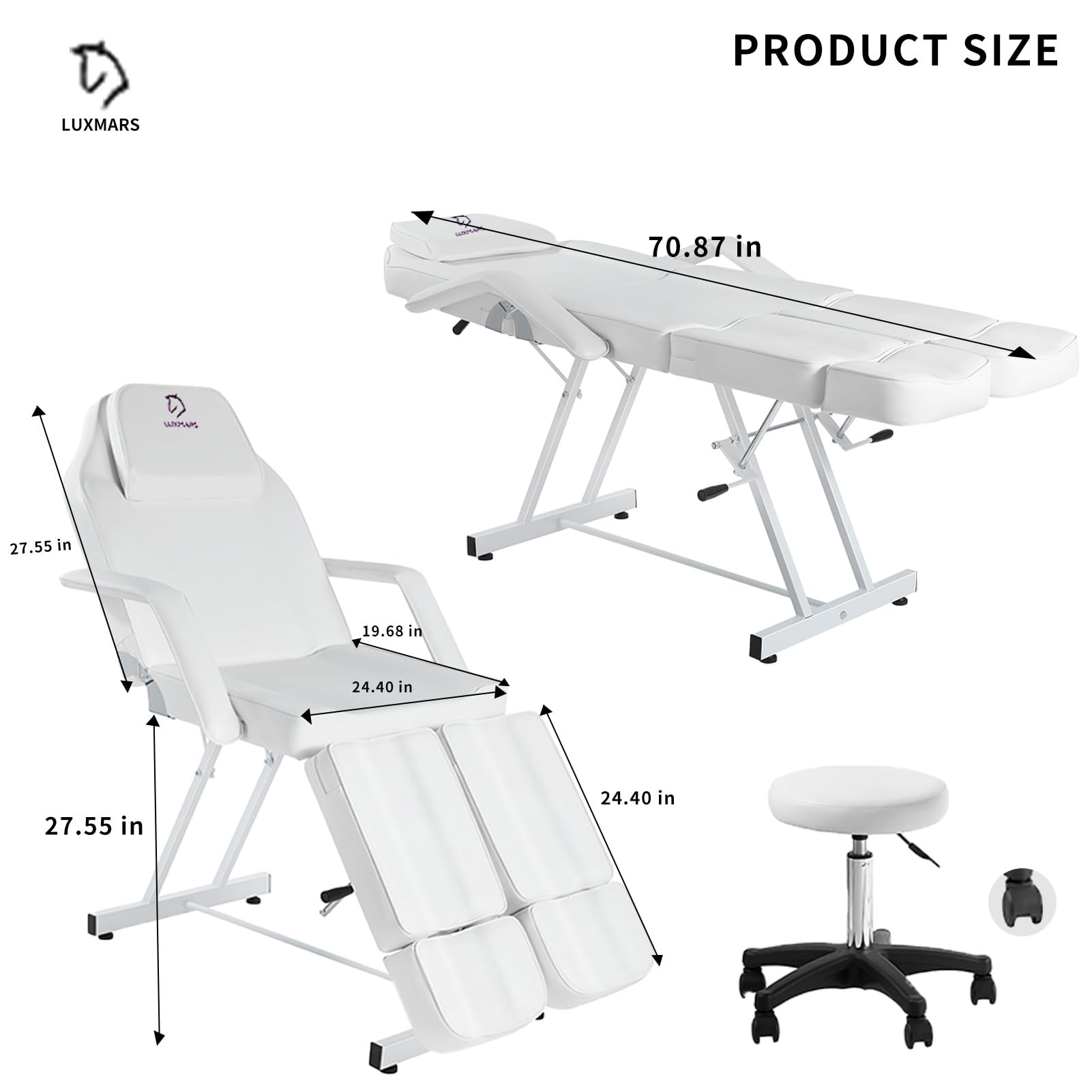 Luxmars Facial Chair, Adjustable Tattoo Chair Salon Bed With Hydraulic Stool Massage Bed For Professional Massage Facial Lash Be
