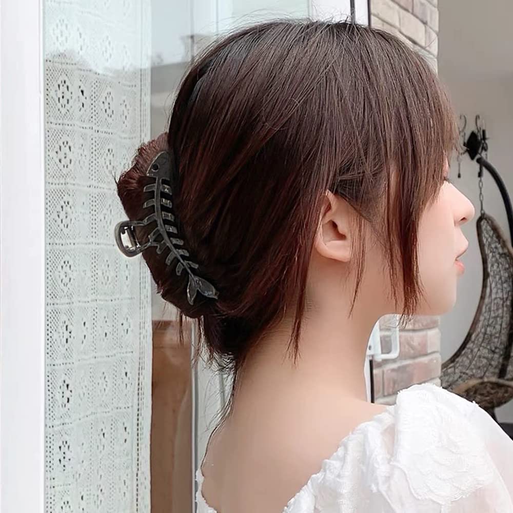 Aiupuoc Black Hair Clip Fish Bone Shape Metal Hair Claw For Women - Fashion Geometric Hairpins, Hair Grip For French Style Haird