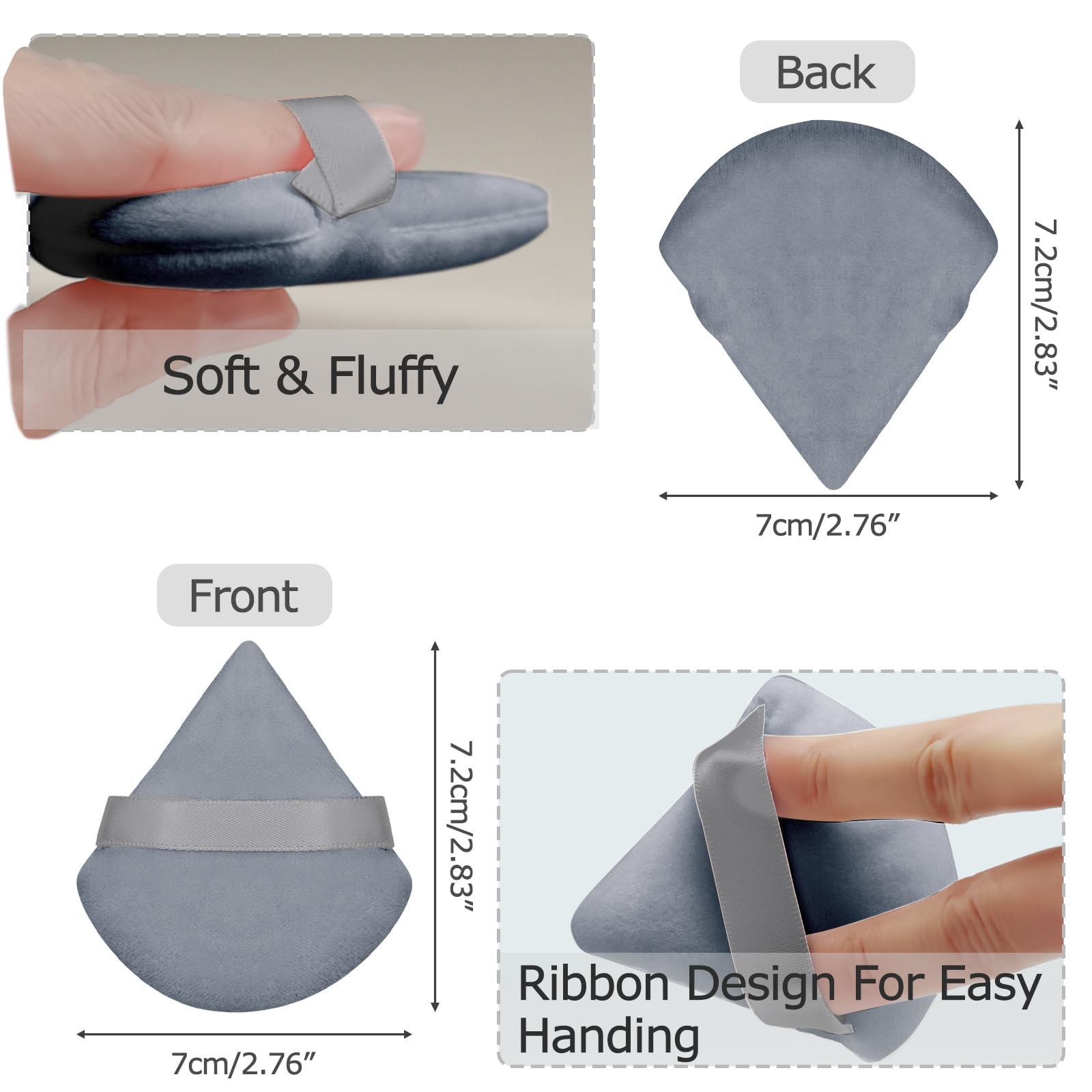 Flytianmy 9Pcs Triangle Powder Puffs, Face Makeup Puff For Body Loose Powder Beauty Makeup Tool Grey