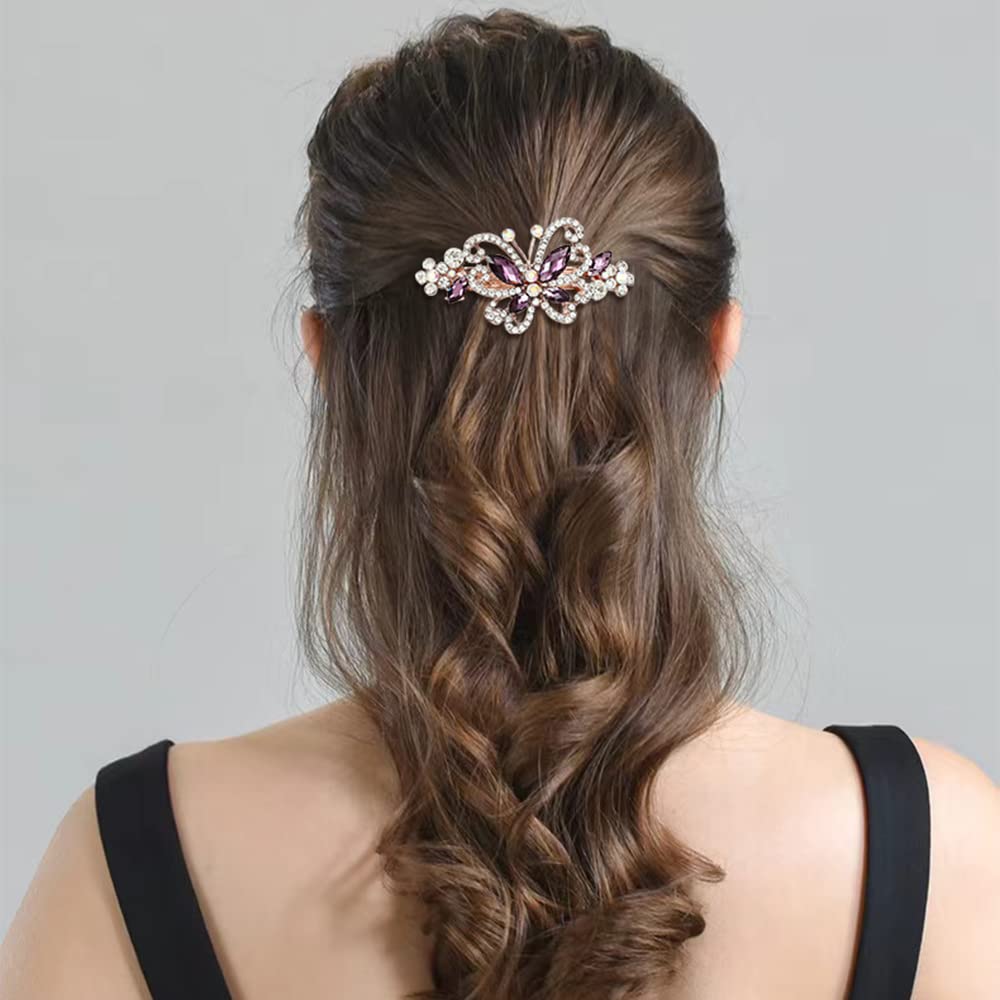 Insowni 4 Pack Luxury Glitter Sparkly Jeweled Gems Crystal Rhinestone Butterfly Metal French Barrettes Alligator Snap Hair Clips