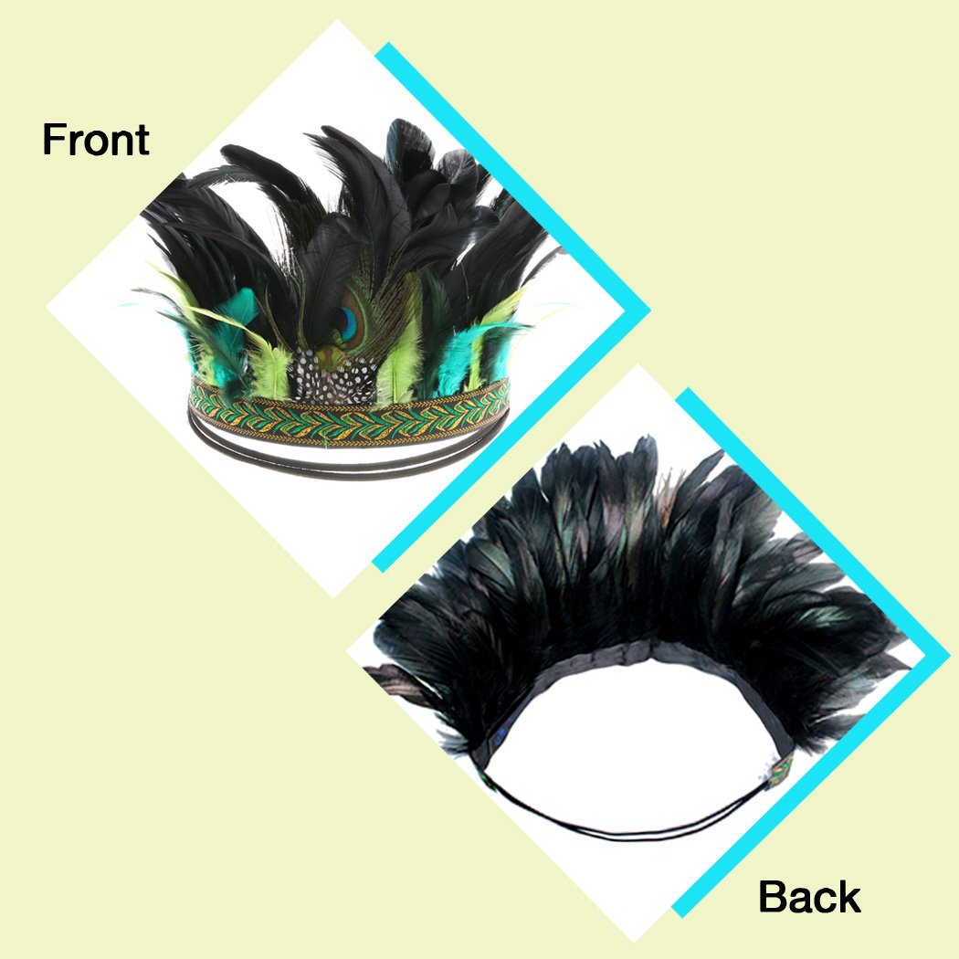 Aukmla Peacock Feather Fascinator Decorative Feather Headpiece Crown Headdress Costume Headband For Party (Green)