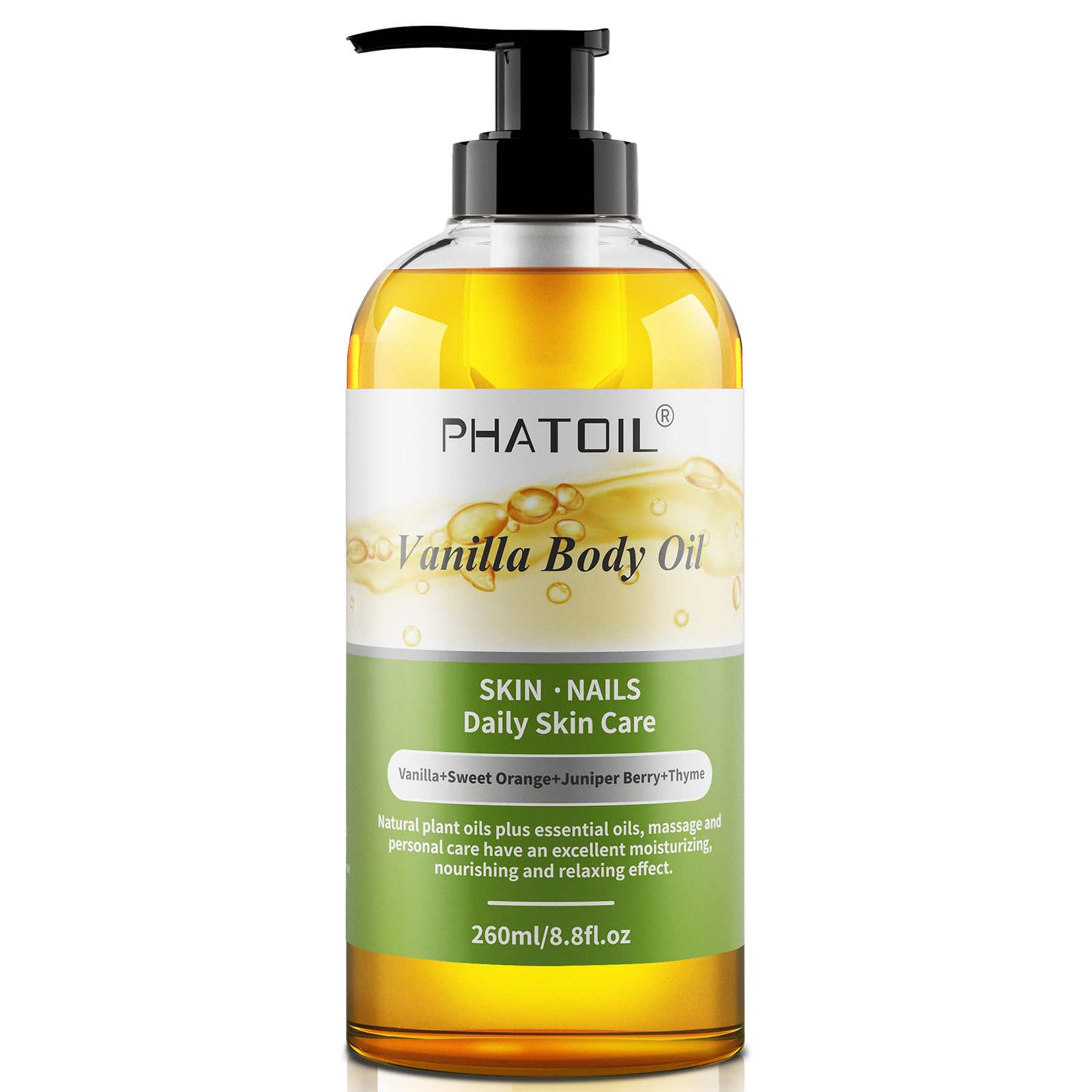 PHATOIL Vanilla Body Oil 260ML, Premium Body Oil for Moisturizing Skin, Long-Lasting Fragrance Vanilla Body Oil Massage Oil for 