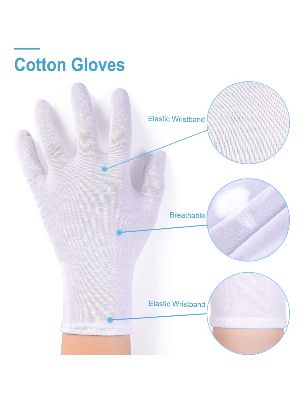 Donfri 6 Pairs White Moisturizing Gloves Overnight Cotton Gloves For Spa, Dry Hands Eczema, Hand Care, Day And Night Healing,Reu