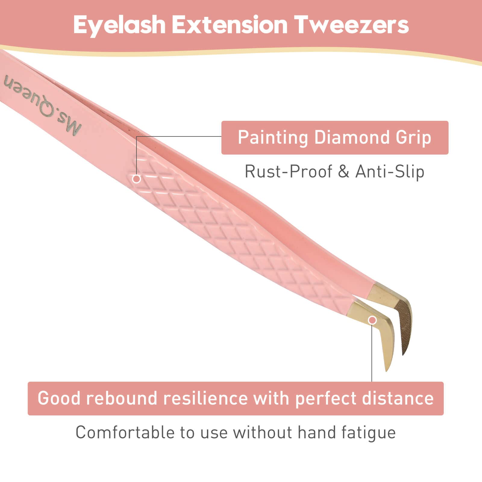 Ms.Queen Lash Tweezers For Eyelash Extensions,Fiber Tip Eyelash Tweezers For Mink Lashes Fan Making Mega Volume Boot Lashing Twe