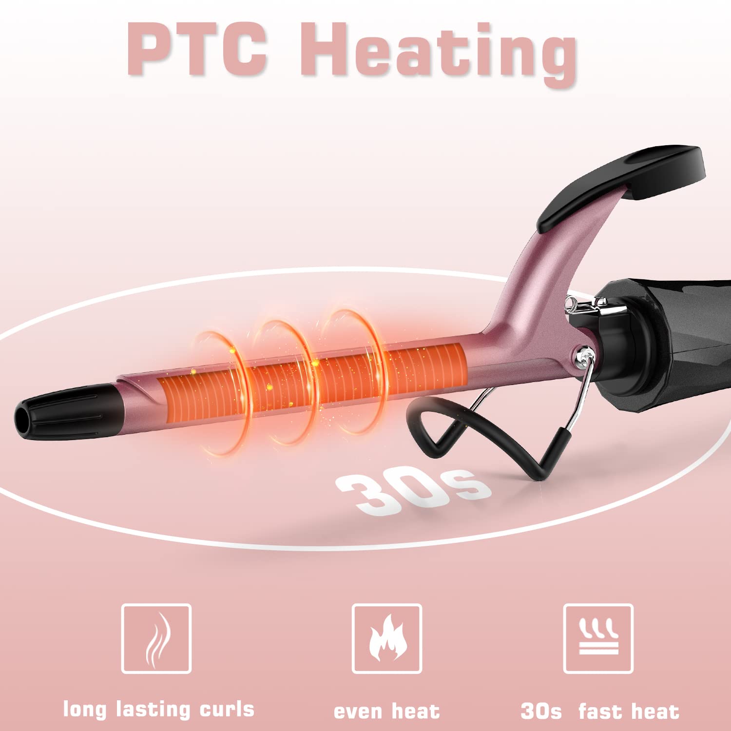 1/2 Inch Curling Iron For Short Hair, Dual Voltage Hair Curling Iron Ceramic, Professiona Curling Wand Tourmaline(Rose Gold)