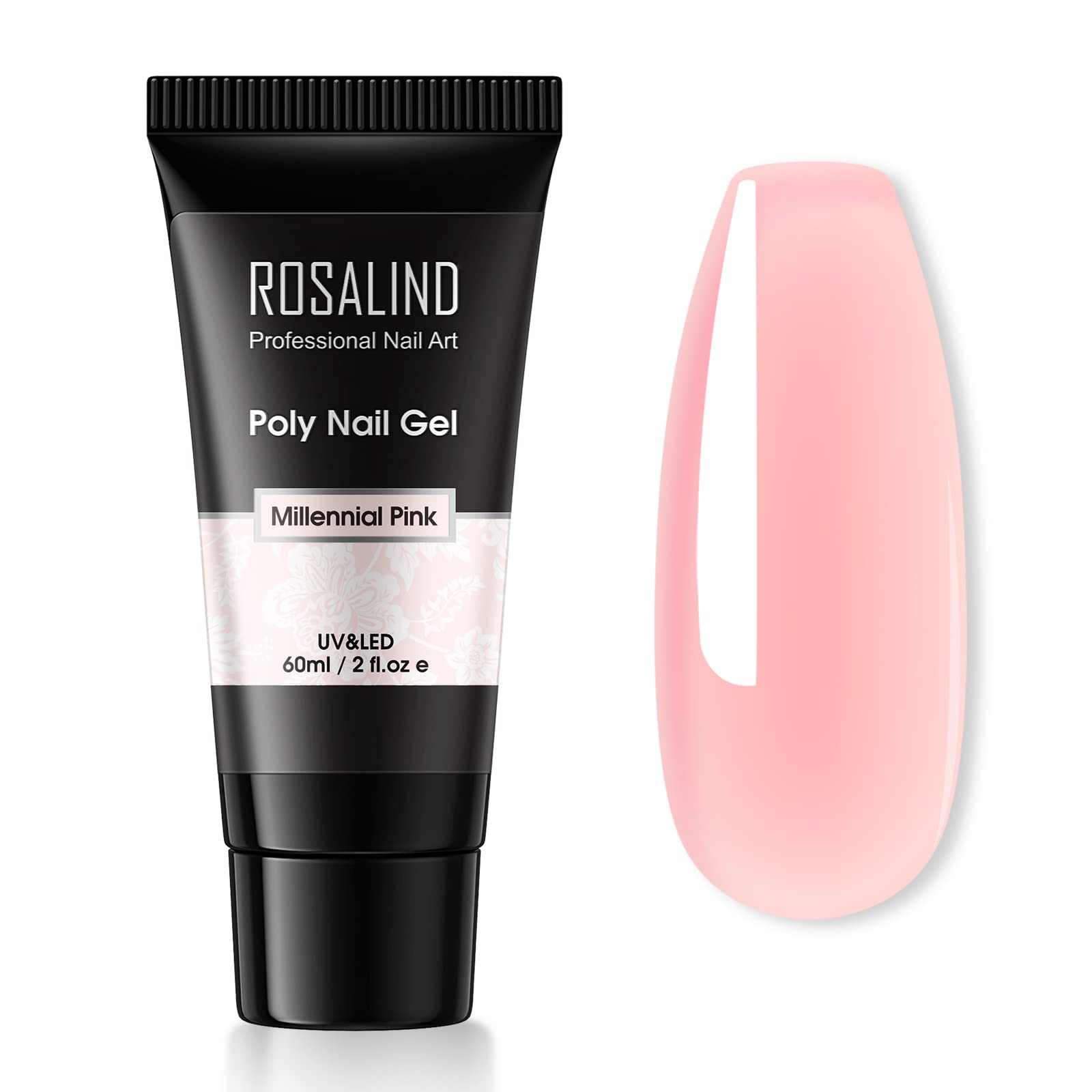 ROSALIND 60g Poly Nail Gel Millennial Pink Color, Pink Poly Extension Gel Jelly Color Poly Builder Nail Quick Building Acrylic N