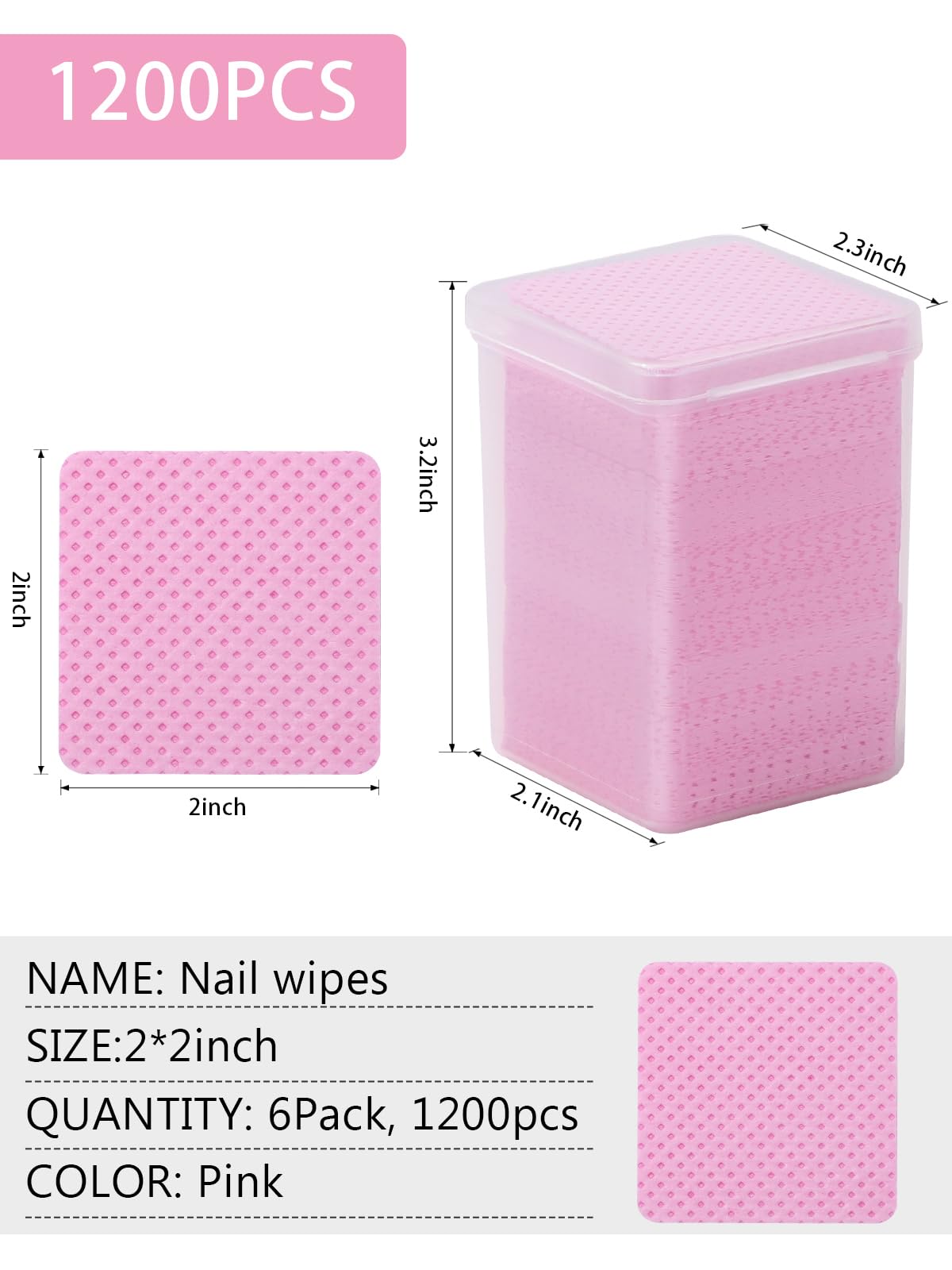 Teoyall Lint Free Nail Wipes, 1200 Pcs Non-Woven Fabric Nail Cleaning Pads Pink Lash Extensions Glue Cleaning Wipes Nail Salon S