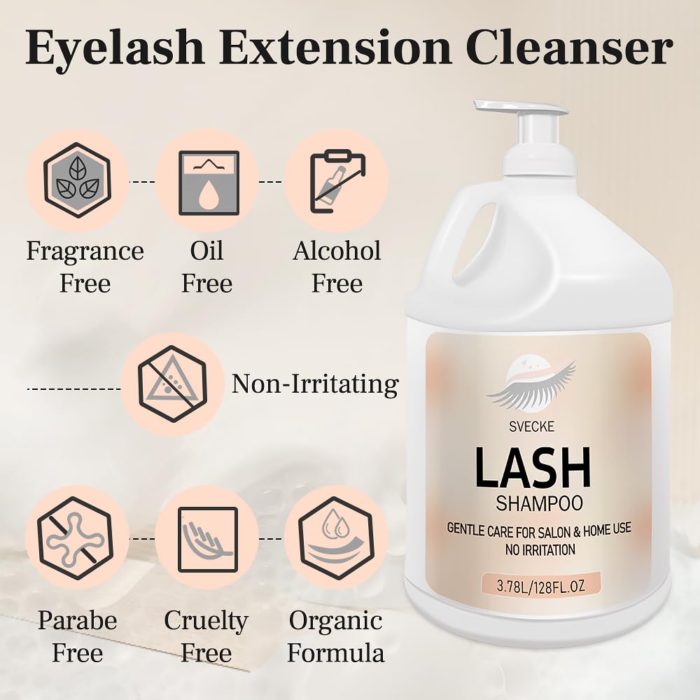 Svecke Eyelash Shampoo, 128 Fl.Oz/3.78L, With 50 Lash Extension Aftercare Cards, Foaming Cleanser For Professional Salon And Hom
