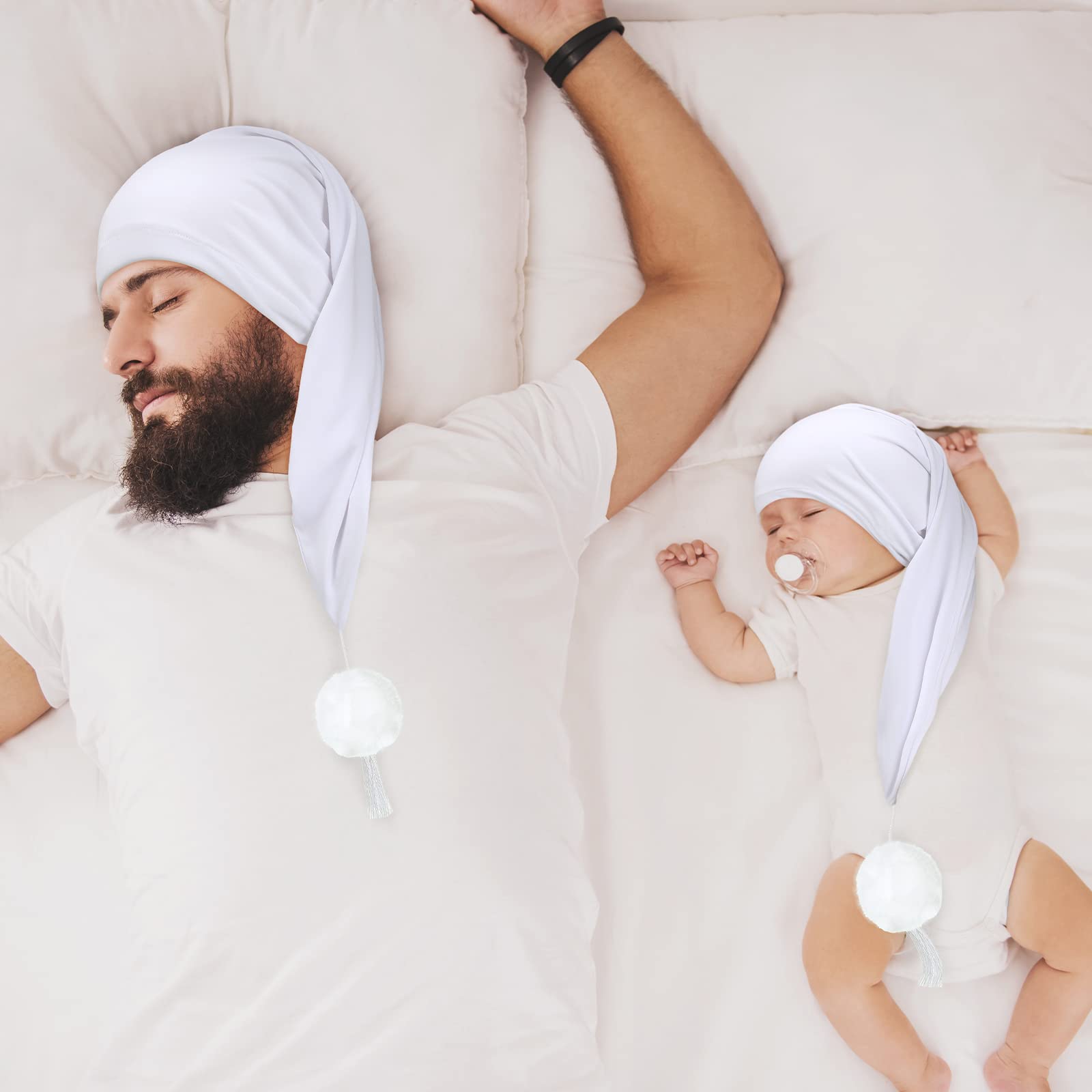2 Pcs Silk Night Sleeping Cap Men Adjustable Stocking Cap Drawstring Night Sleeping Cap With Pom Ball For Daily Use (White)