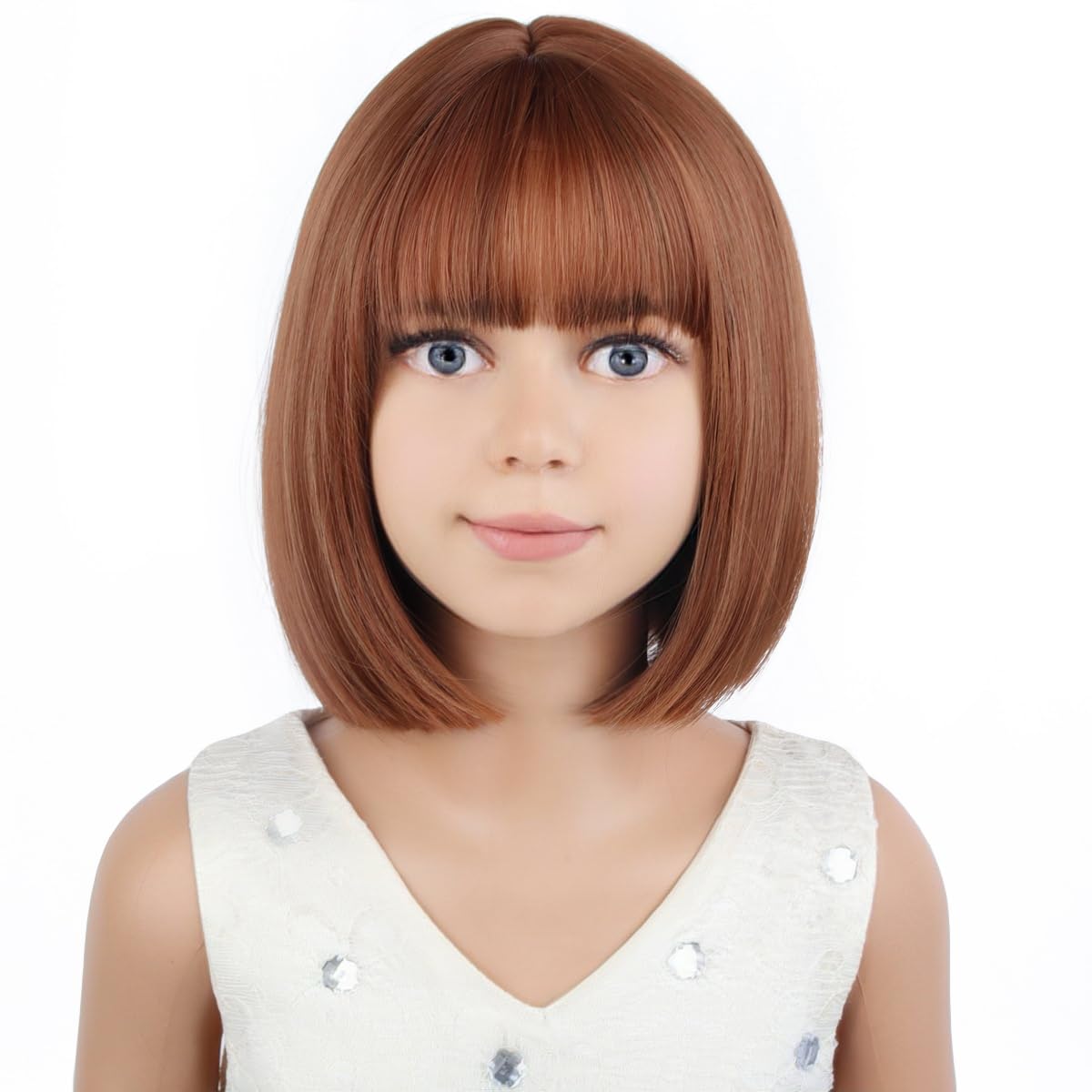 PATTNIUM Kids Dark Orange Wig Child Orange Bob Wig Short Dark Orange Bob Wig for Girls Cosplay Party Synthetic Rose Net Daily We