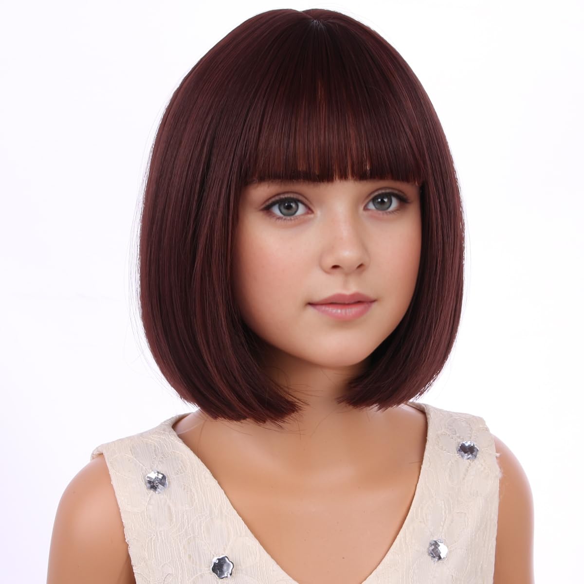PATTNIUM Kids Brown Wig Child Brown Bob Wig Short Brown Bob Wig for Girls Cosplay Party Synthetic Rose Net Daily Wear Wig (Brown