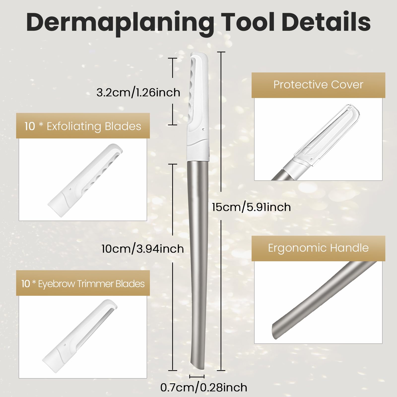 Dermaplaning Tool For Face Exfoliation, With 20 Replaceable Blades, Facial Shaver/Eyebrow Razor, Peach Fuzz Removal Eyebrow Shap