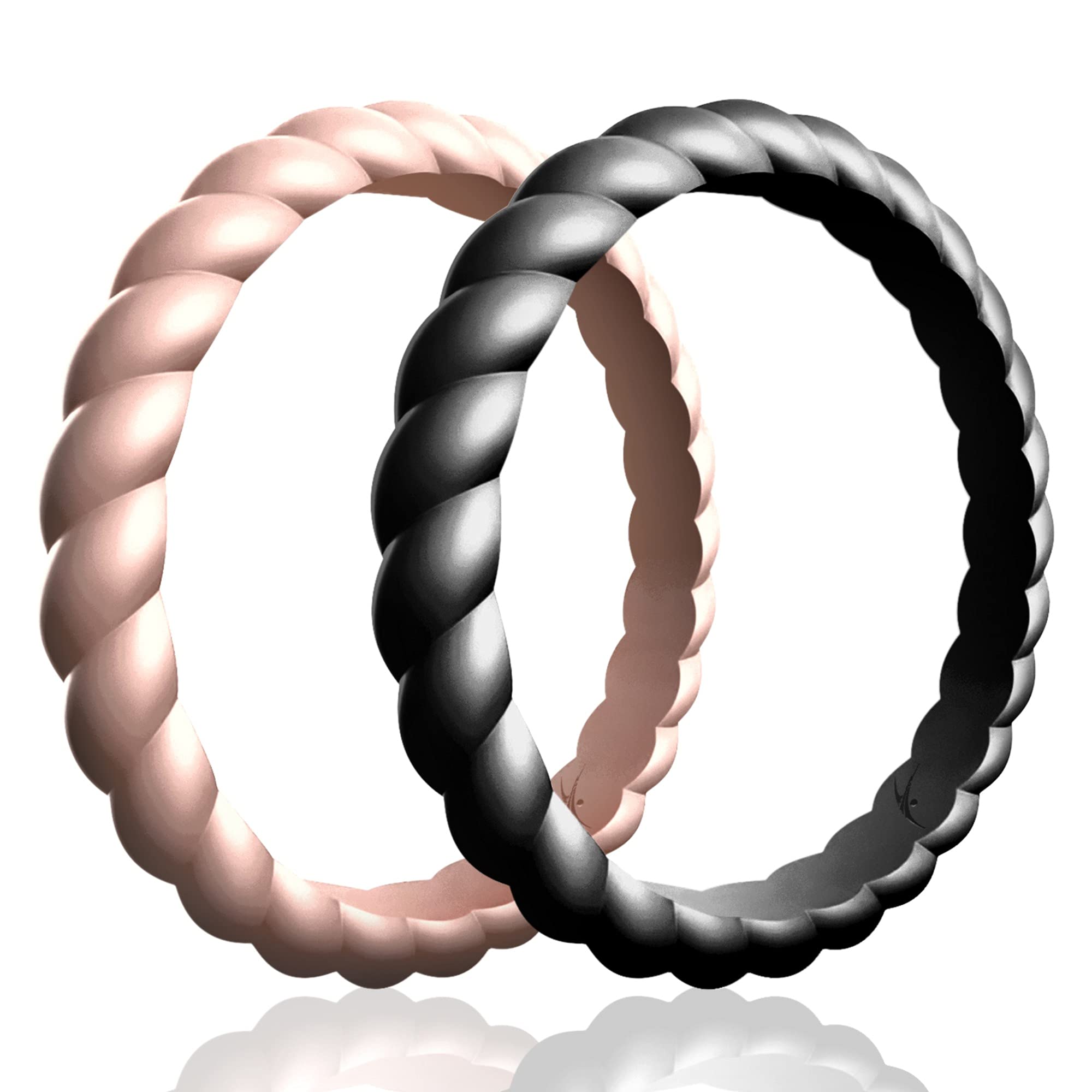 Silicone Wedding Stackble Braided Ring Set - Rose-Black By Roq For Women - 2 X 6 Mm Ring