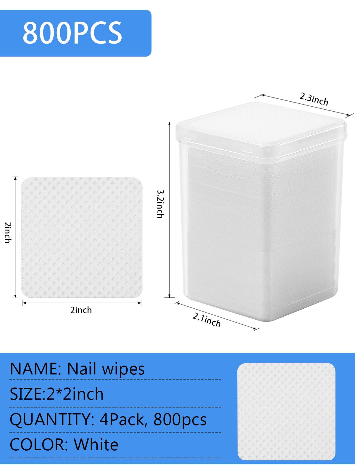 Teoyall Lint Free Nail Wipes, 800 Pcs Non-Woven Fabric Nail Cleaning Pads White Lash Extensions Glue Cleaning Wipes Nail Salon S