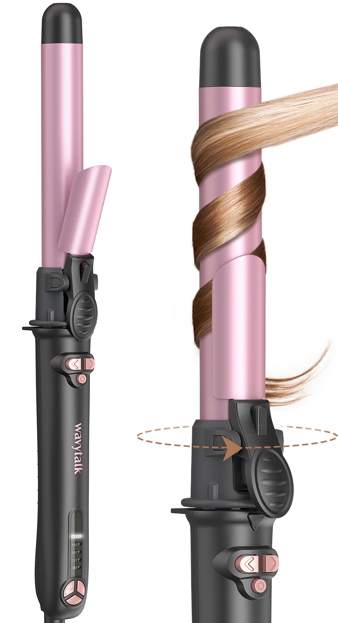 Wavytalk 1 Inch Rotating Curling Iron - Get Effortless Waves with Self Rotating Barrel up to 430F with Home Button, Dual Voltage