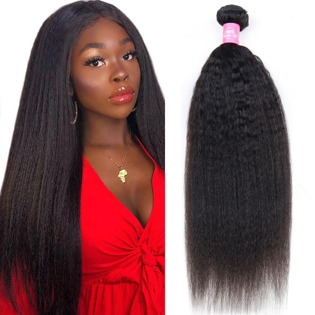 Odir Kinky Straight Human Hair Bundles 20 Inch Unprocessed 9A Brazilian Yaki Straight Virgin Hair 1 Bundle Kinky Straight Hair E