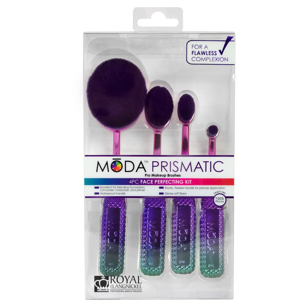 Moda Full Size Face Perfecting 4Pc Oval Makeup Brush Set, Includes - Foundation, Contour, Detail Contour, And Concealer Brushes