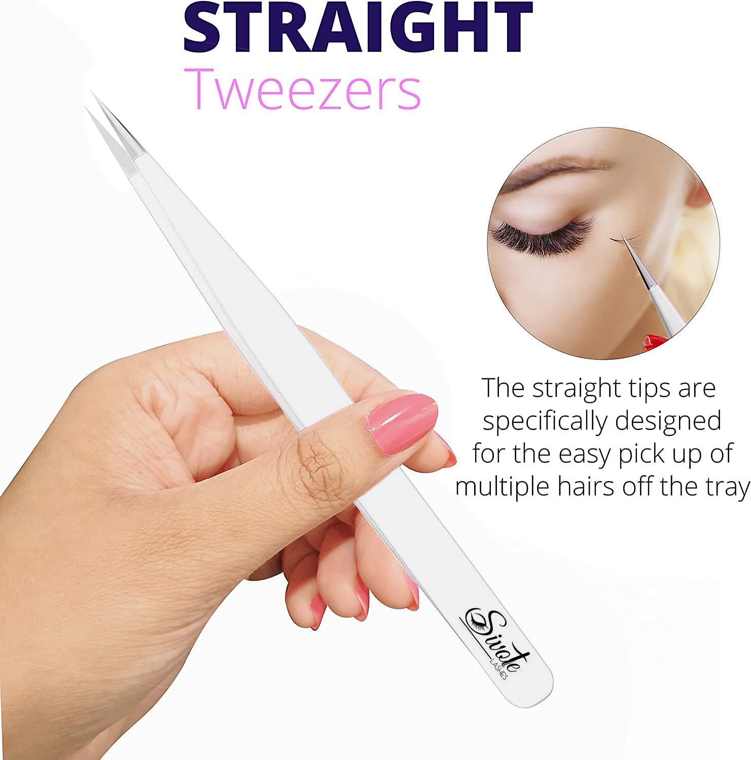 Sivote Lash Tweezers For Eyelash Extensions, Hand Calibrated Straight & Curved Tip, Pack Of 3, White