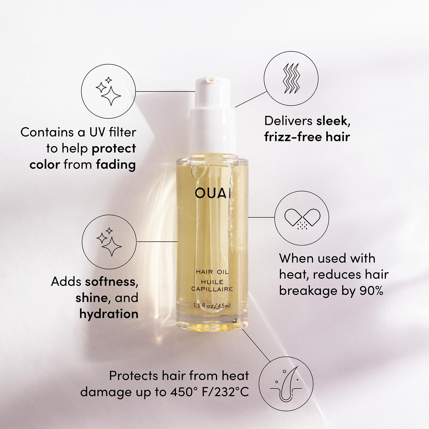 Ouai Hair Oil - Hair Heat Protectant Oil For Frizz Control - Adds Shine And Smooths Split Ends - Color Safe Formula - Paraben, P