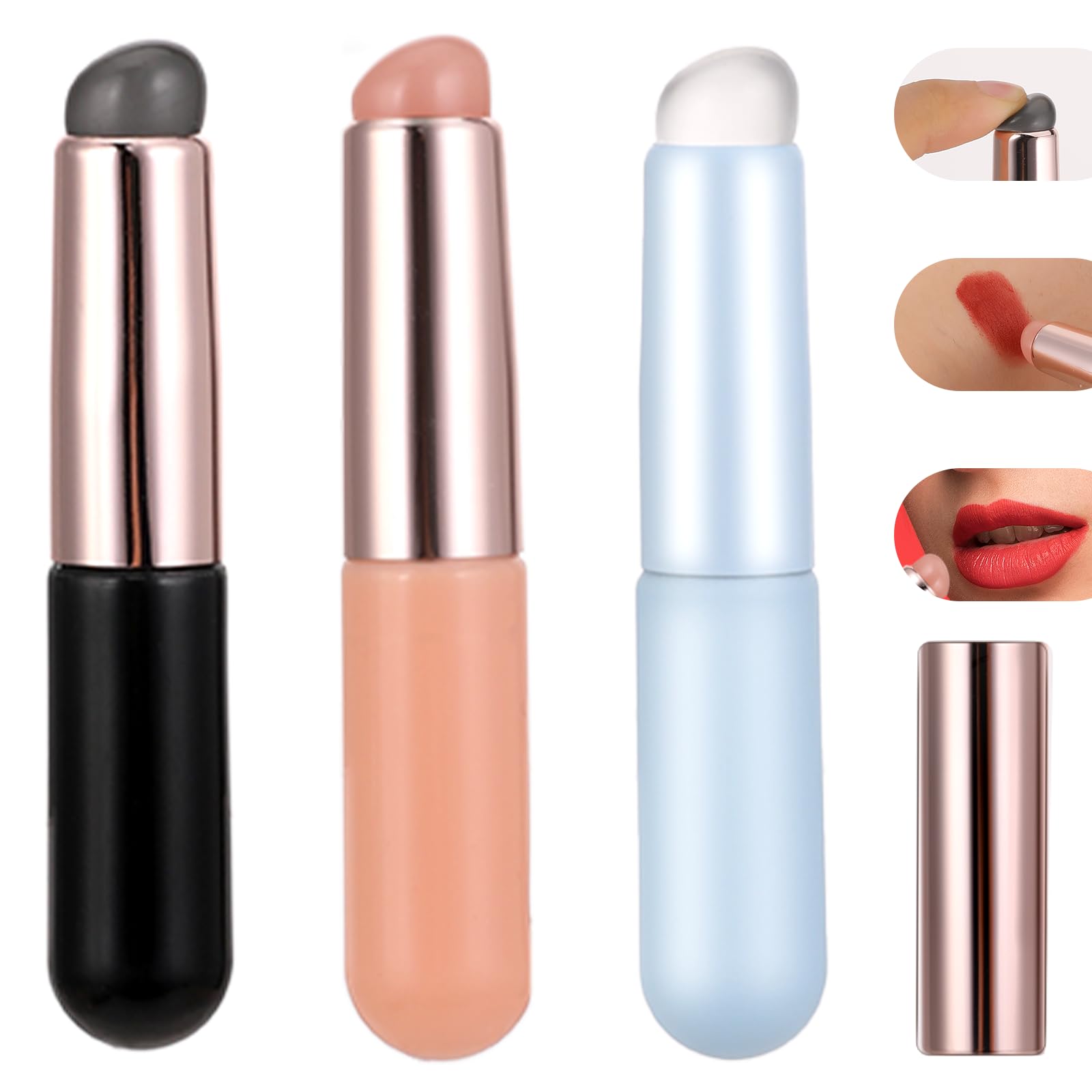 3 Pcs Silicone Lip Brush Round Head Lip Brushes Applicator with Cover, Reusable Silicone Makeup Brush Beauty Tool for Lip Gloss,