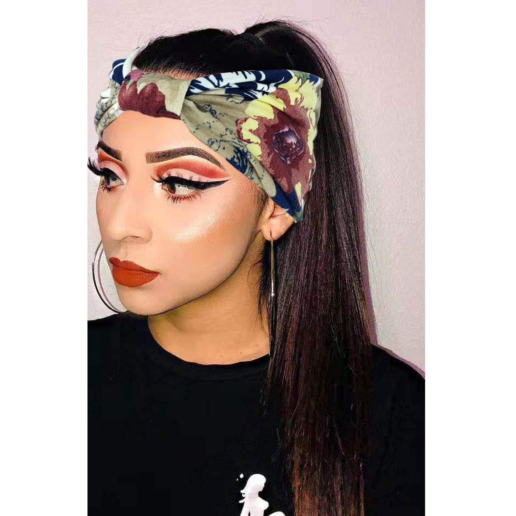 Efdagsad Boho Headband Women Wide Hair Band Boho Elastic Sports Headwear Yoga Hair Band Workout Headwrap