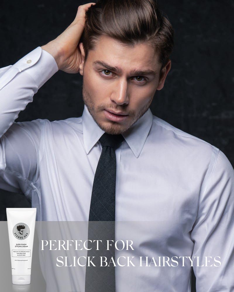 Avenue Man Sleek Finish Styling Cream - Natural & Firm Hold Hair Products With Herbal Extracts For Slick Back Hair Styles - Para