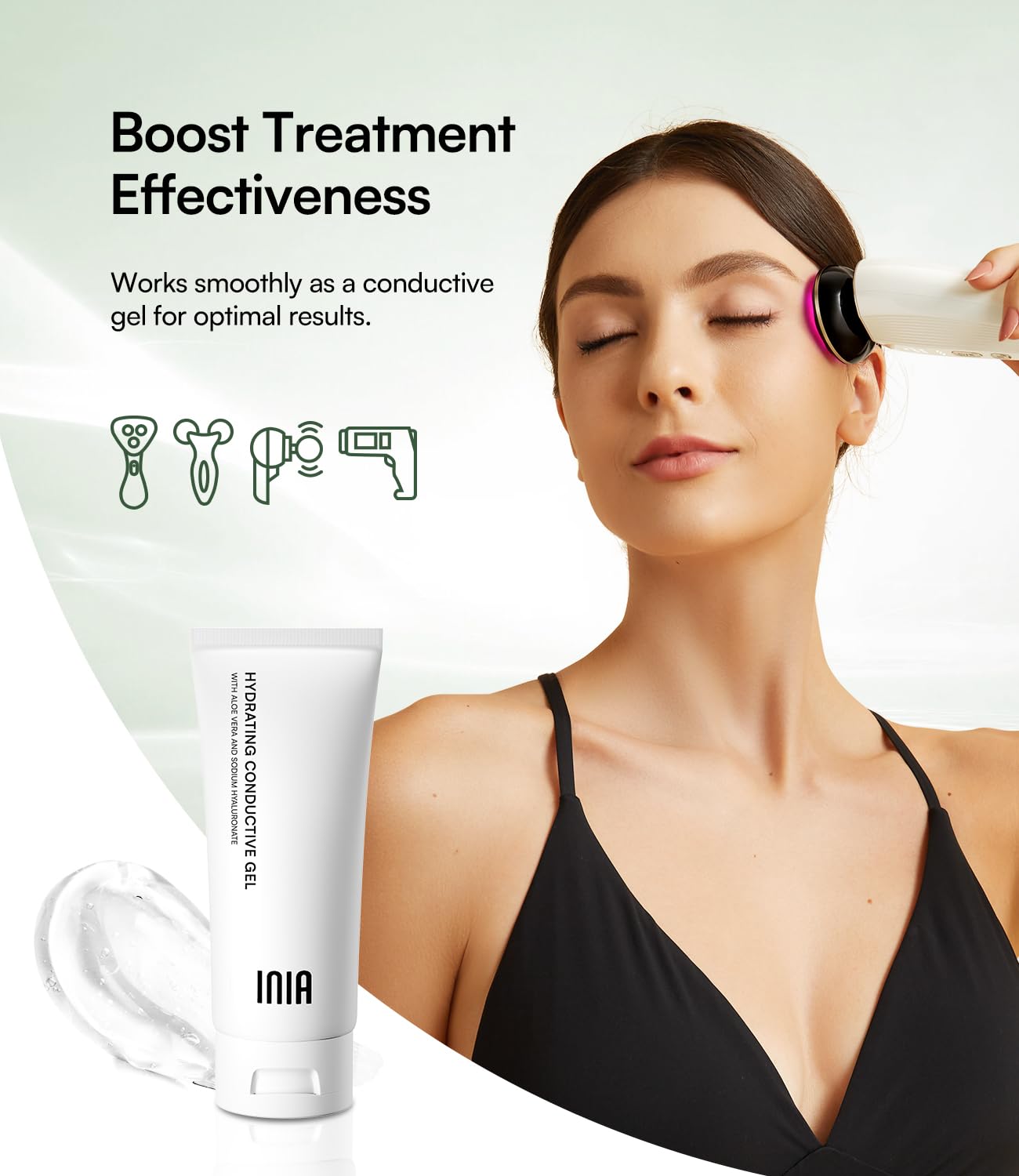 Inia Microcurrent Conductive Gel For Korean Skin Care Machines & Face Massagers - Hydrating Gel Primer With Hyaluronic Acid Faci