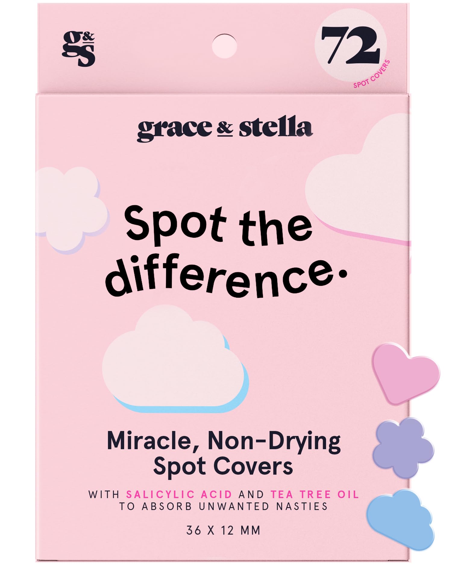 grace & stella Pimple Patches For Face (Multishape, 72 Count) - Hydrocolloid Acne Patches for Face - Dermatologist Tested, Vegan
