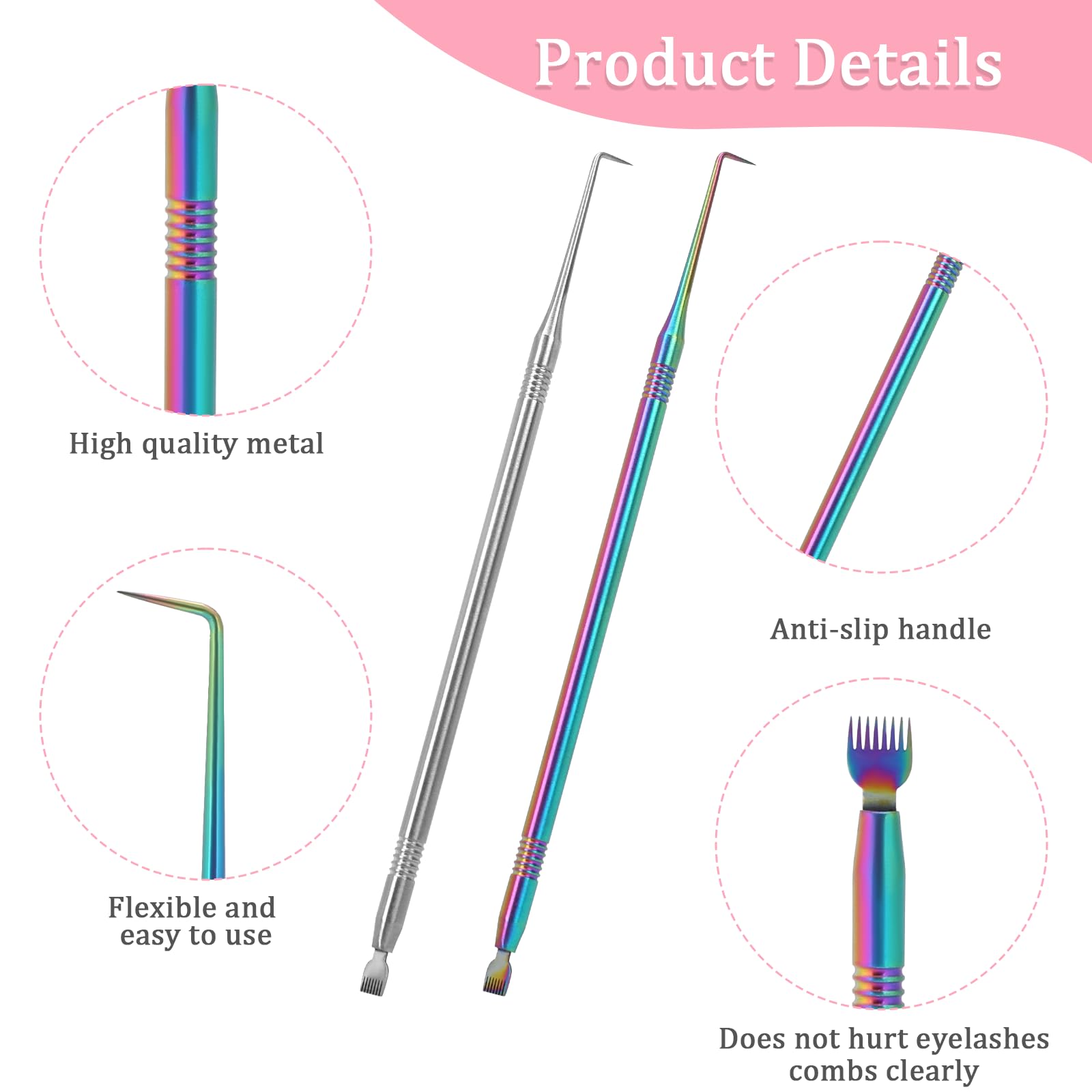 Lash Lift Perm Tool, 2 Pcs Stainless Steel Eyelash Tint Rods Kit Metal Dual-End Eyelash Separator Tool With Pointed Tips And Las