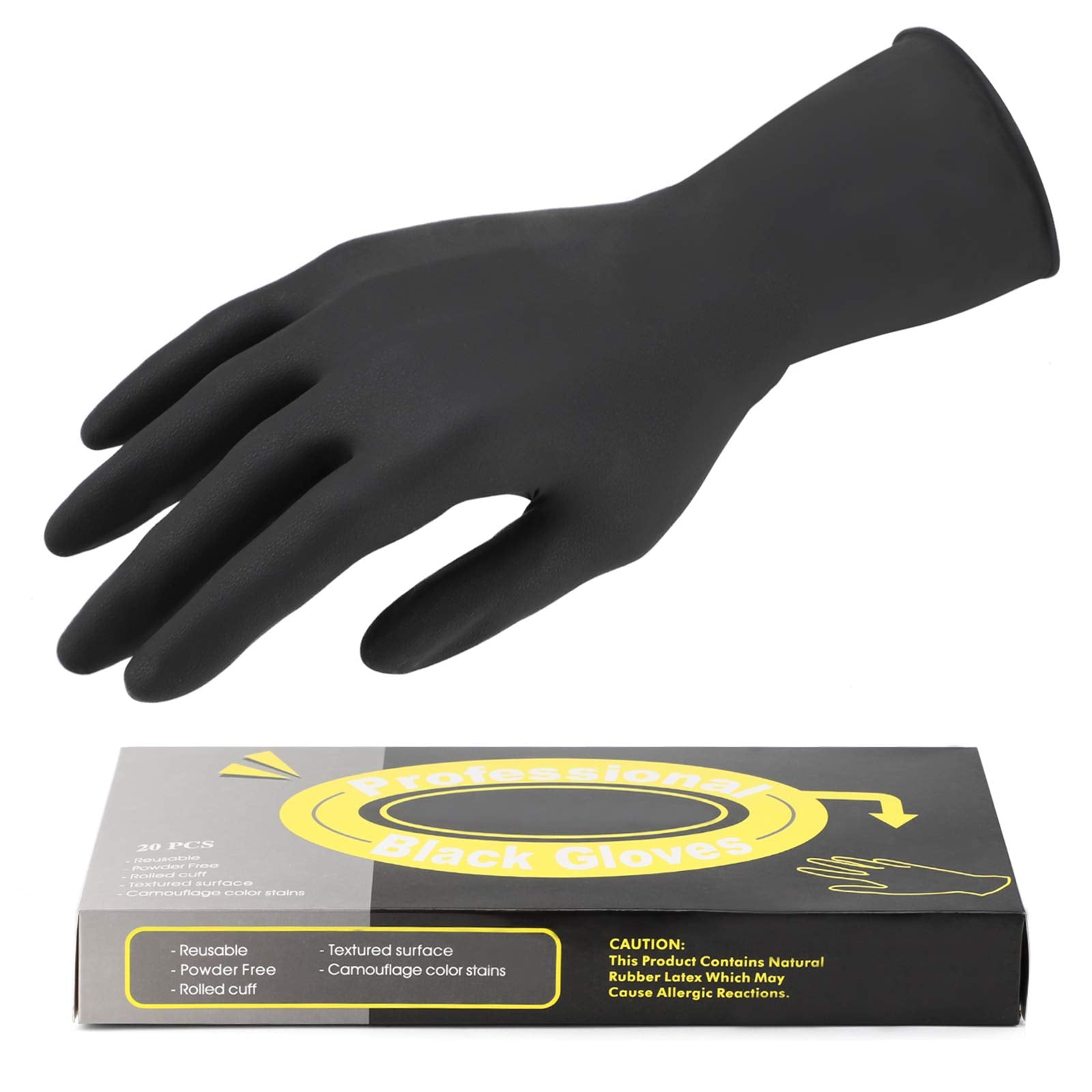 Segbeauty Dye Gloves for Hair, 20 Counts Black Reusable Hair Color Gloves Professional Washable Rubber Gloves Hair Coloring Acce