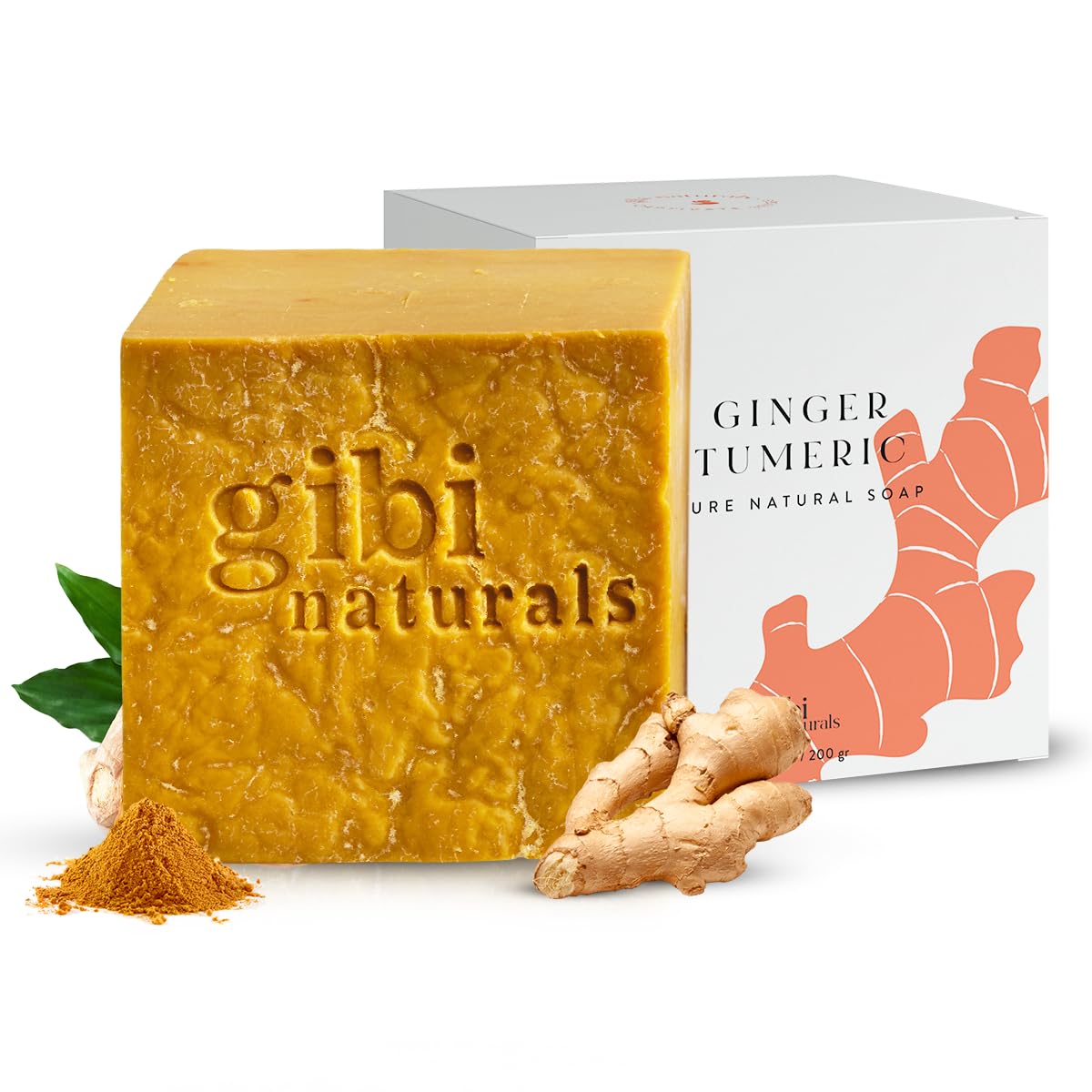 GIBI Turmeric Soap Bar for Acne & Dark Spots - Moisturizing Ginger & Turmeric Soap for Face & Body - Cleanses & Hydrates All Ski