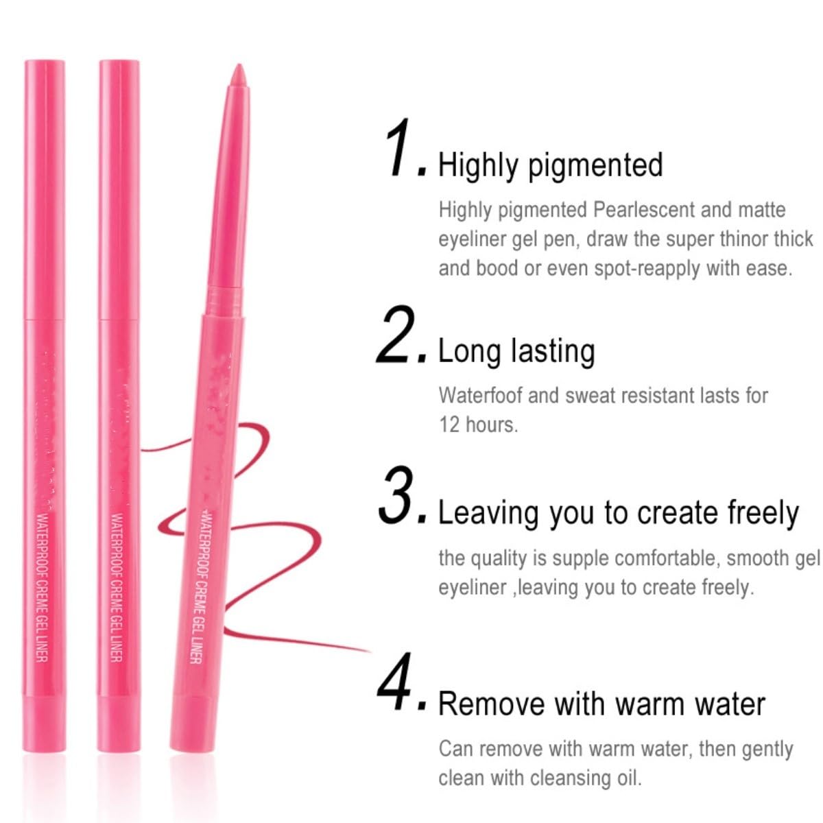 Onarisae Eyeliner Pencil Retractable Eyeliner Creamy Pigmented Smudge Proof Eye Liner Pen Shimmer Silver