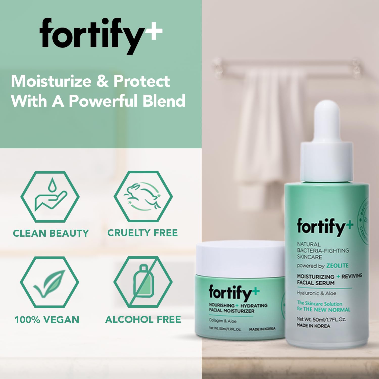 Fortify Ultimate Hydration Facial Set : Nourishing Moisturizer & Serum Duo - Hydrates & Protects Skin Barrier | Clean Beauty | M
