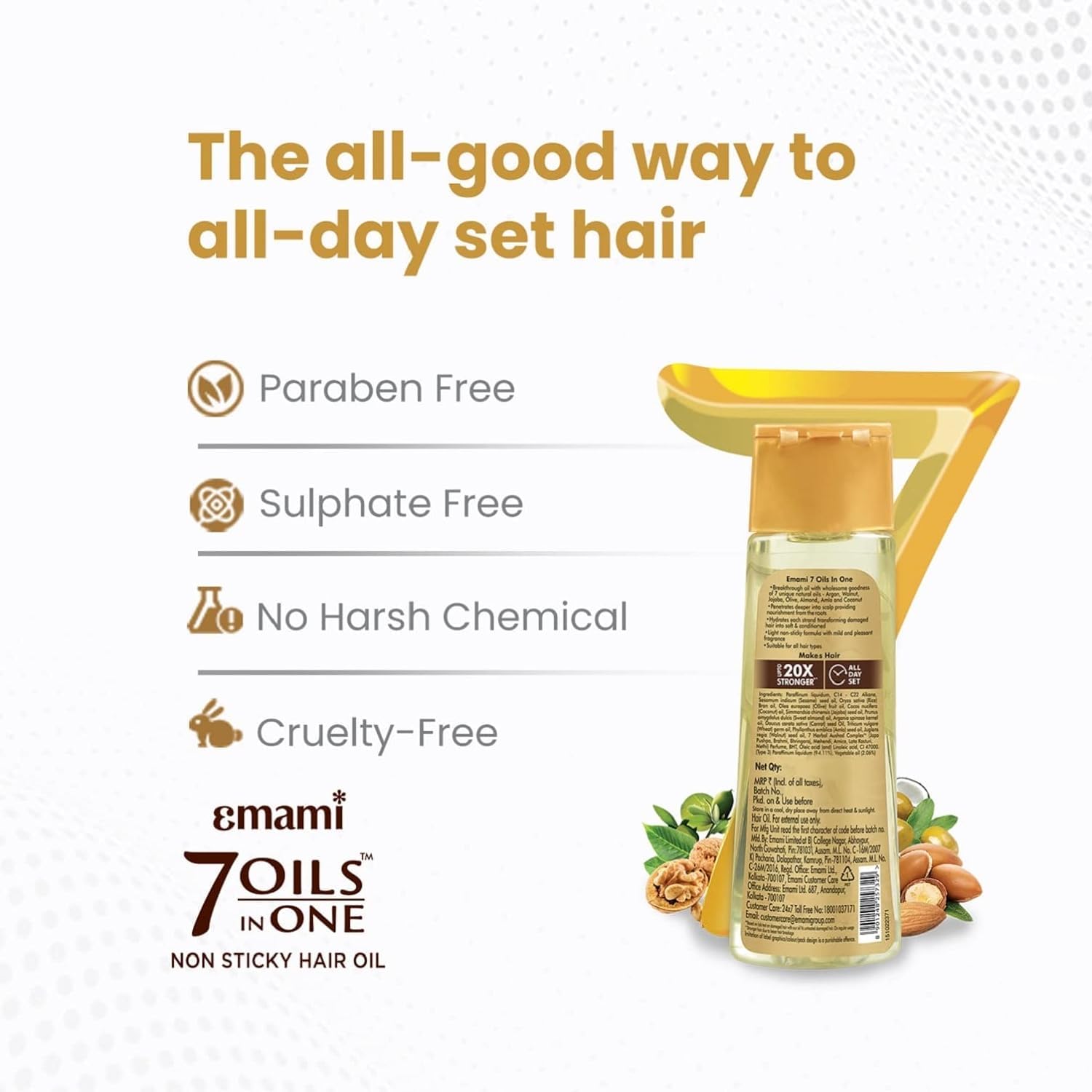 Emami 7-In-1 Hair Oil | With Natural Ayurvedic Herbs | Repairs Hair Damage | Nourishes Scalp | Fights Dandruff | Provides Strong
