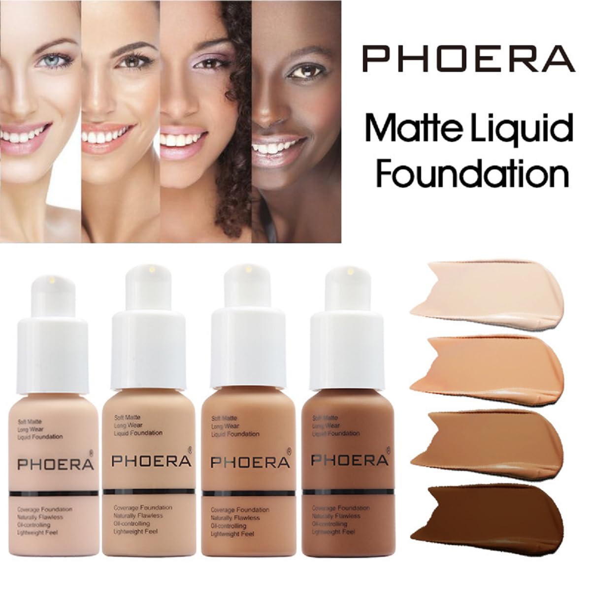 2 Pack Phoera Foundation,Full Coverage Concealer Flawless Soft Matte 24Hr Oil Control Liquid Foundation Makeup .(104 Buff Beige)