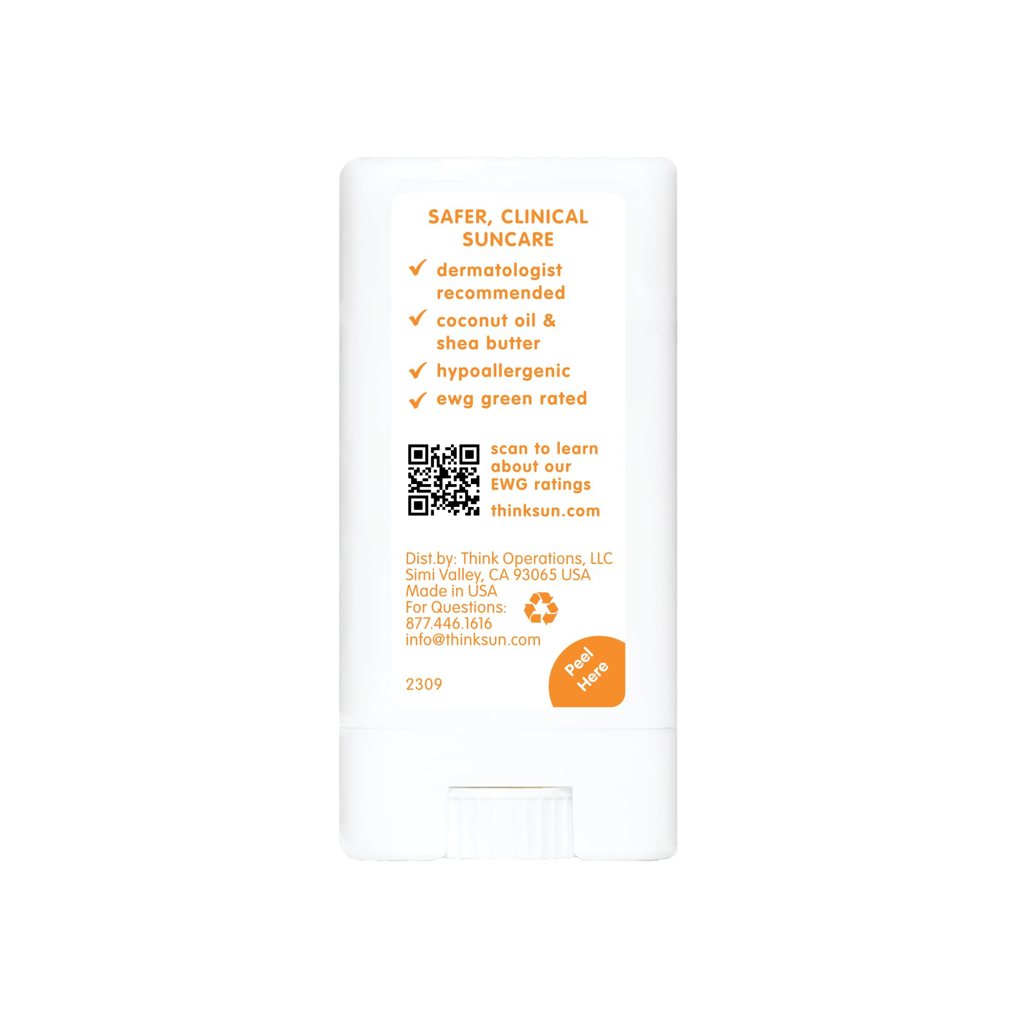 Thinkbaby Spf 30 Sunscreen Stick - Safe, Natural, Water Resistant Sun Cream For Babies, Kids & Adults - Vegan, Mineral Uva/Uvb S