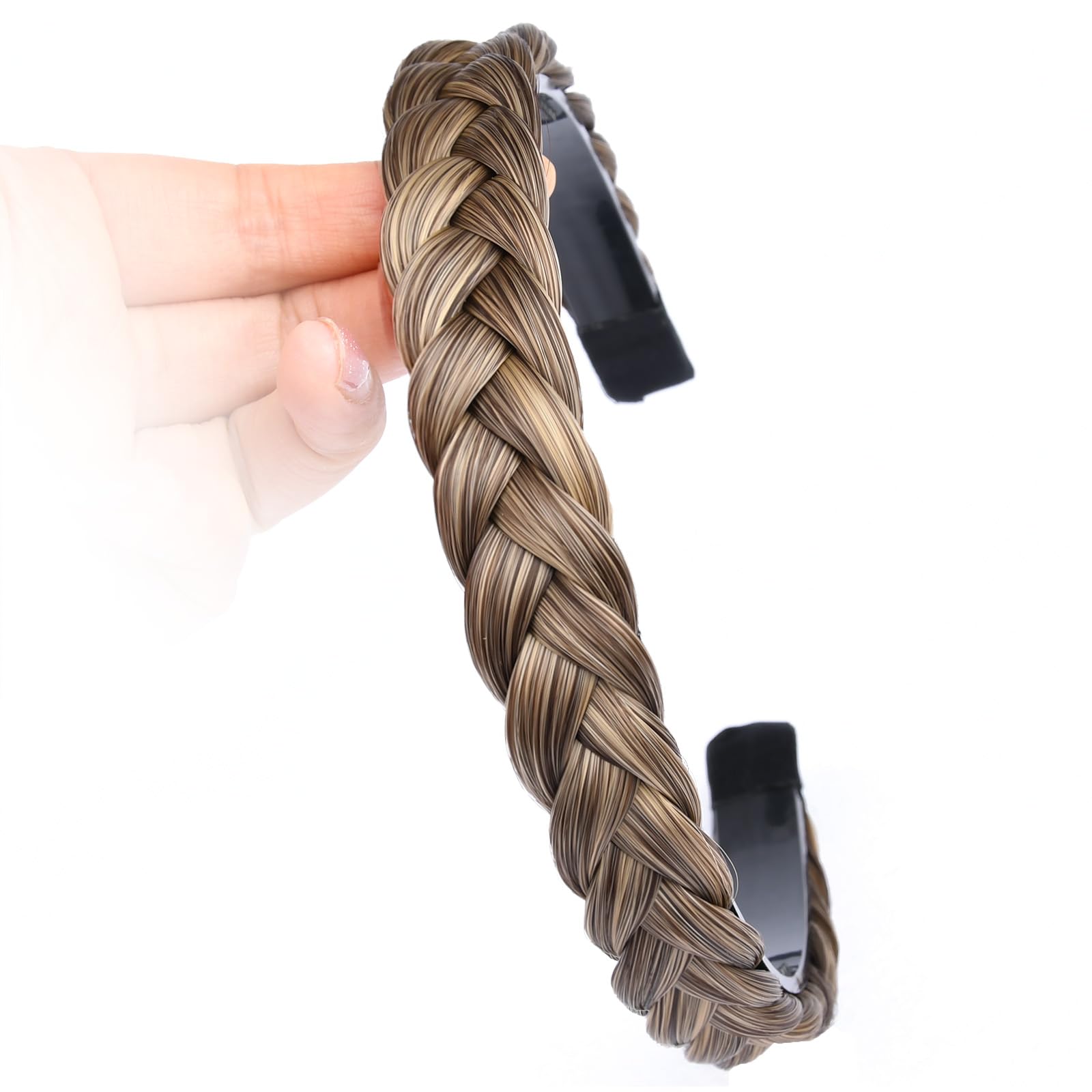 Gledola Braided Headband With Teeth Braids Hairband With Tooth Synthetic Hair Band Plaited Hairband For Women (Dark Ash Brown)