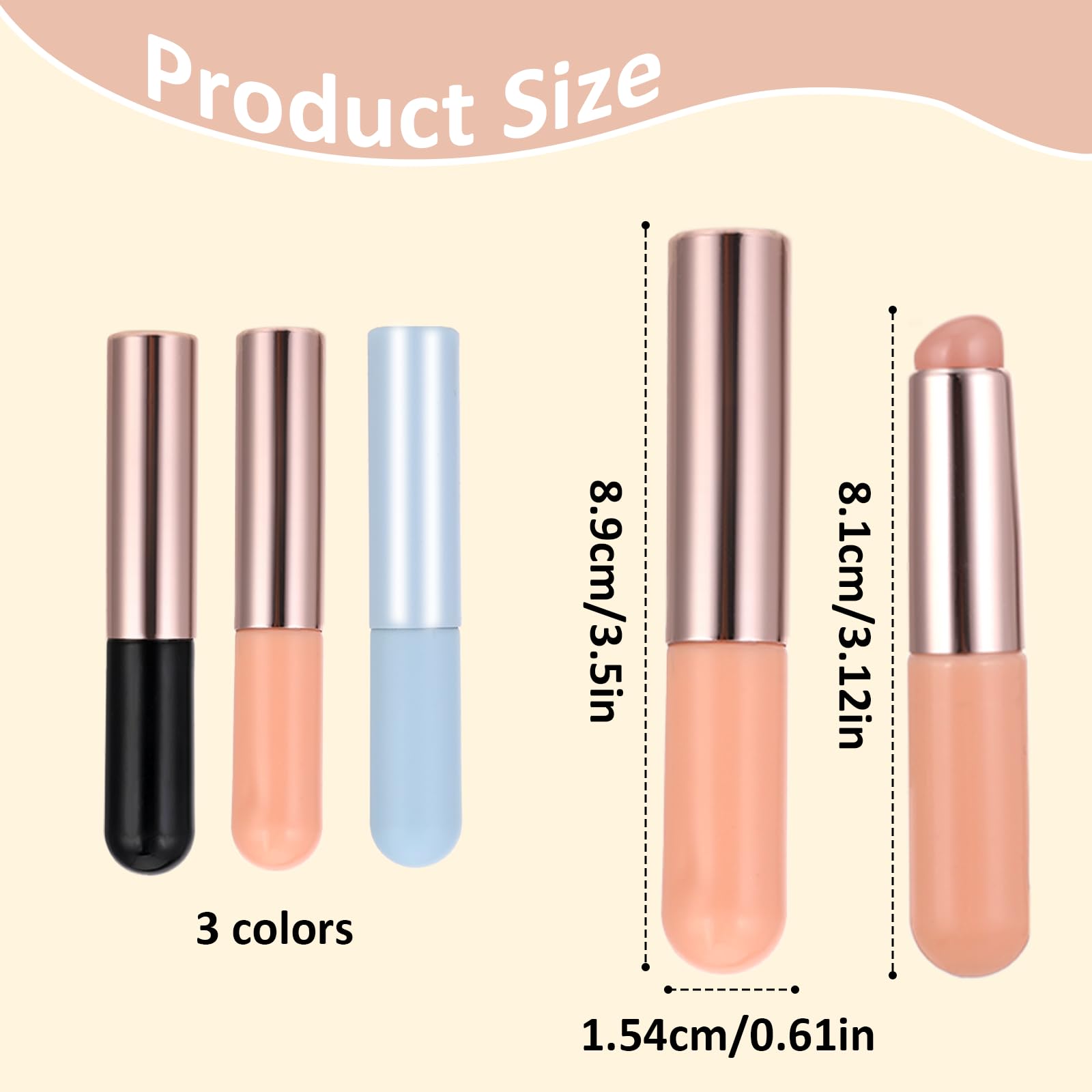 3 Pcs Silicone Lip Brush Round Head Lip Brushes Applicator With Cover, Reusable Silicone Makeup Brush Beauty Tool For Lip Gloss,