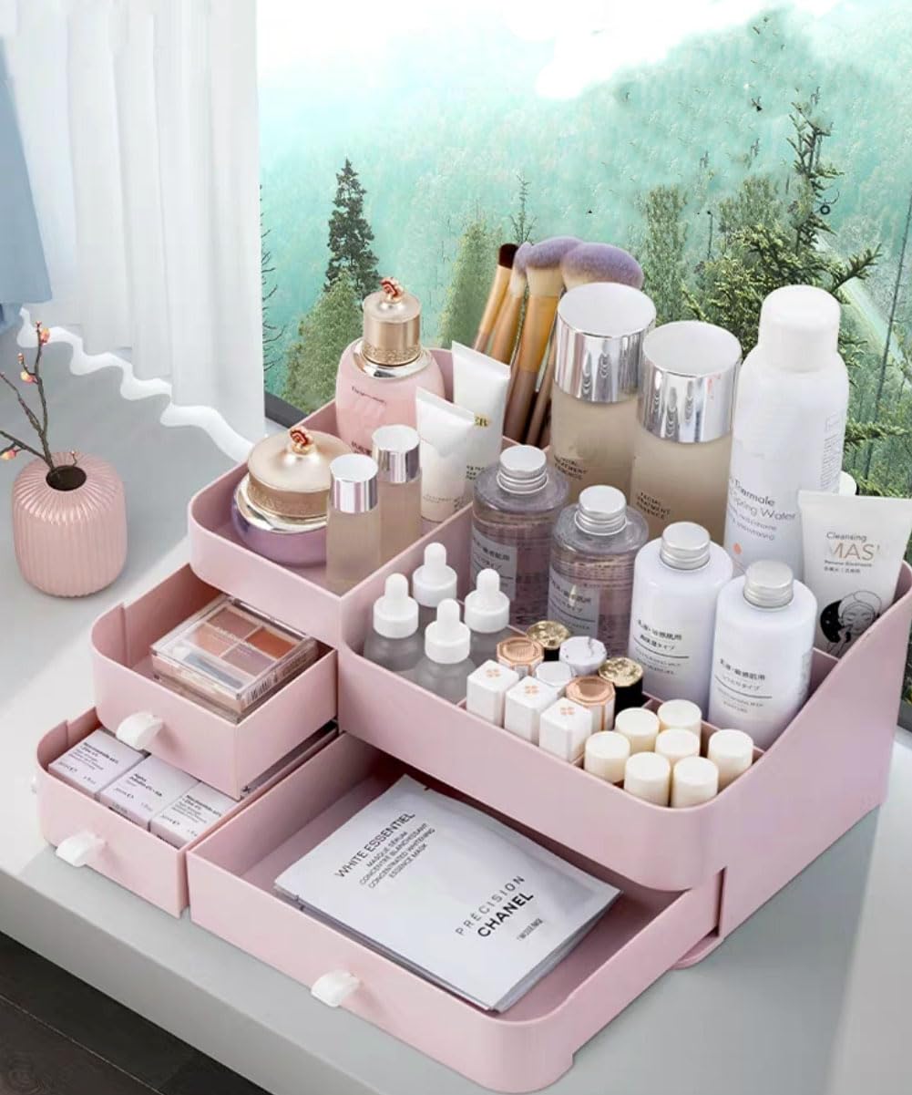 Miuopur Makeup Organizer For Vanity, Large Capacity Desk Organizer With Drawers For Cosmetics, Lipsticks, Jewelry, Nail Care, Sk