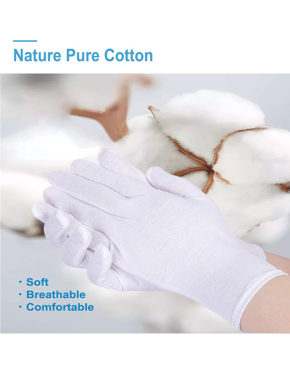 Donfri 6 Pairs White Moisturizing Gloves Overnight Cotton Gloves For Spa, Dry Hands Eczema, Hand Care, Day And Night Healing,Reu