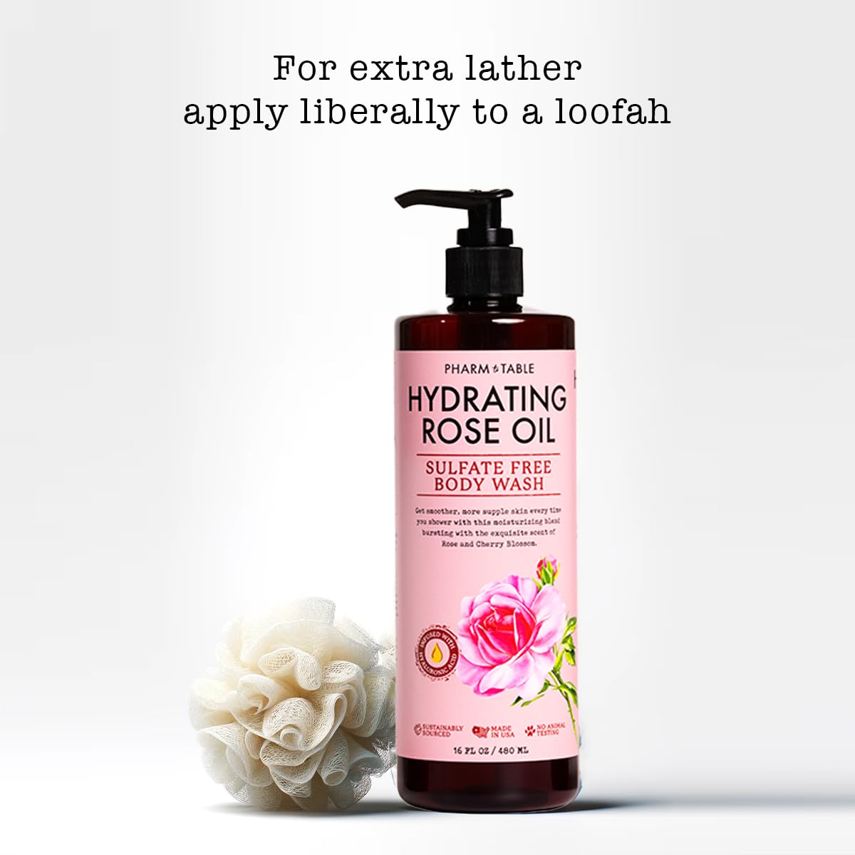 Pharm To Table Hydrating Rose Oil Body Wash For Women And Men - Hydrates And Brightens The Skin, Sulfate Free, 100% Cruelty Free