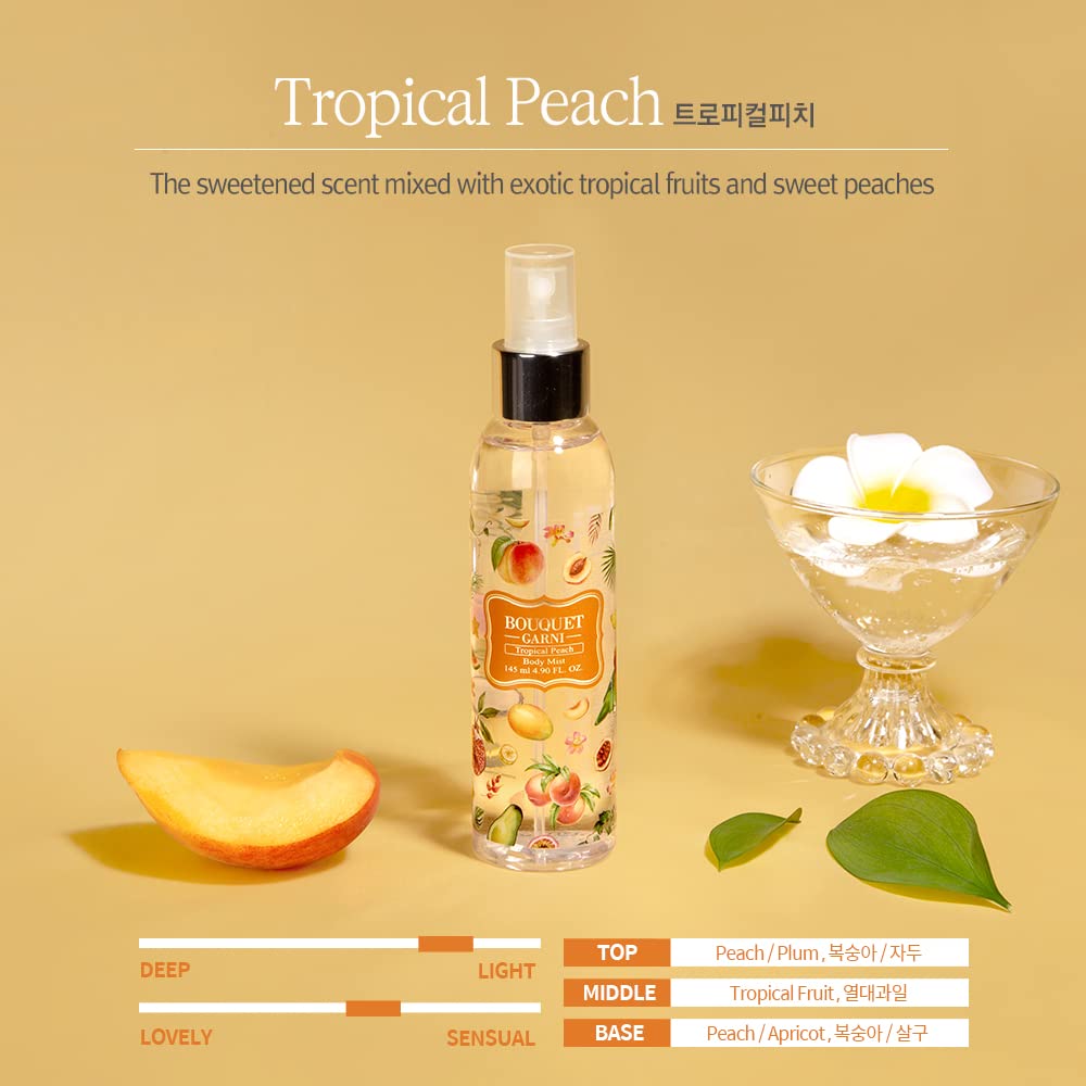 Bouquet Garni Body Mist Tropical Peach Fragrance - Long-Lasting Moisture & Fragrance, Mist For Women, Low Irritation (Containing