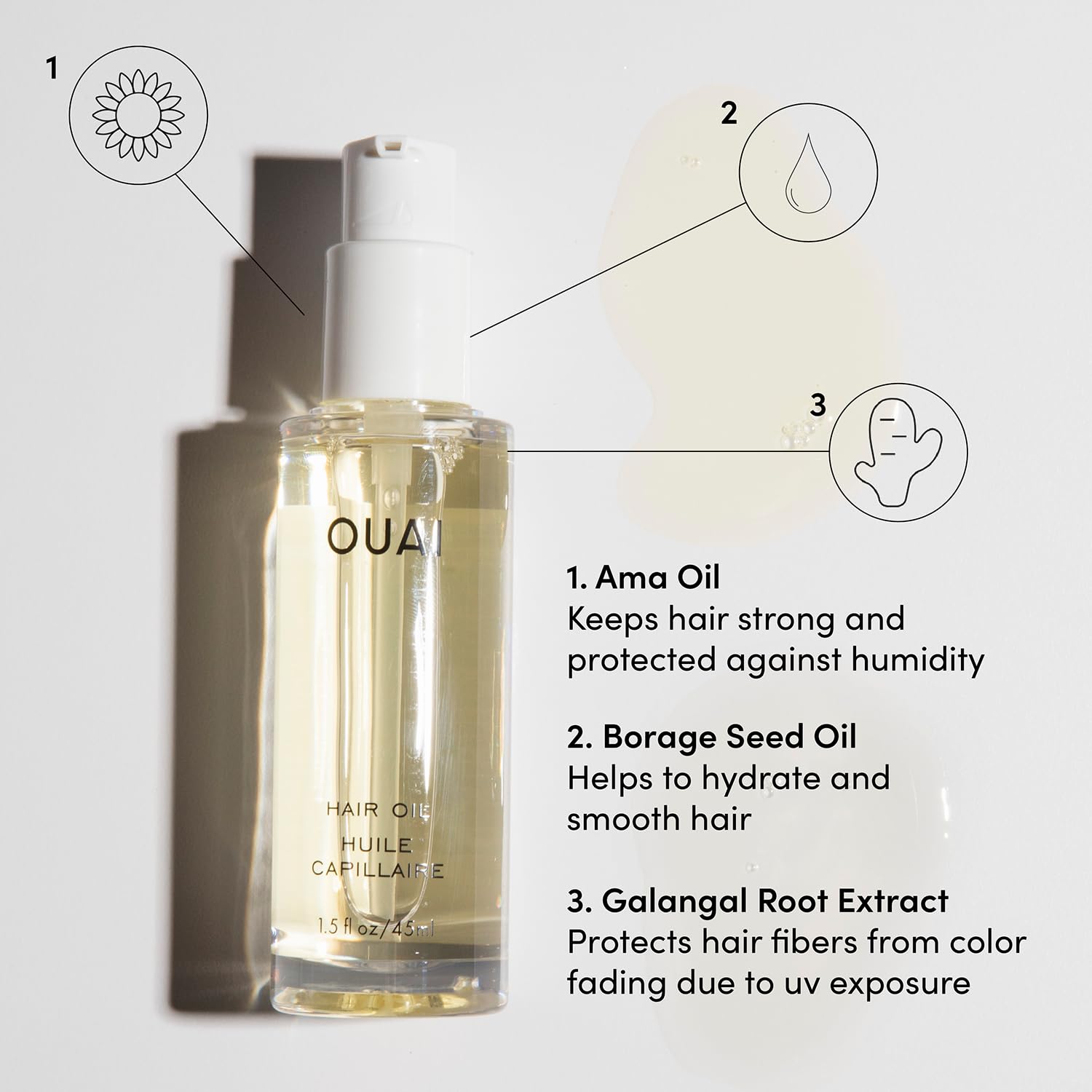 Ouai Hair Oil - Hair Heat Protectant Oil For Frizz Control - Adds Shine And Smooths Split Ends - Color Safe Formula - Paraben, P