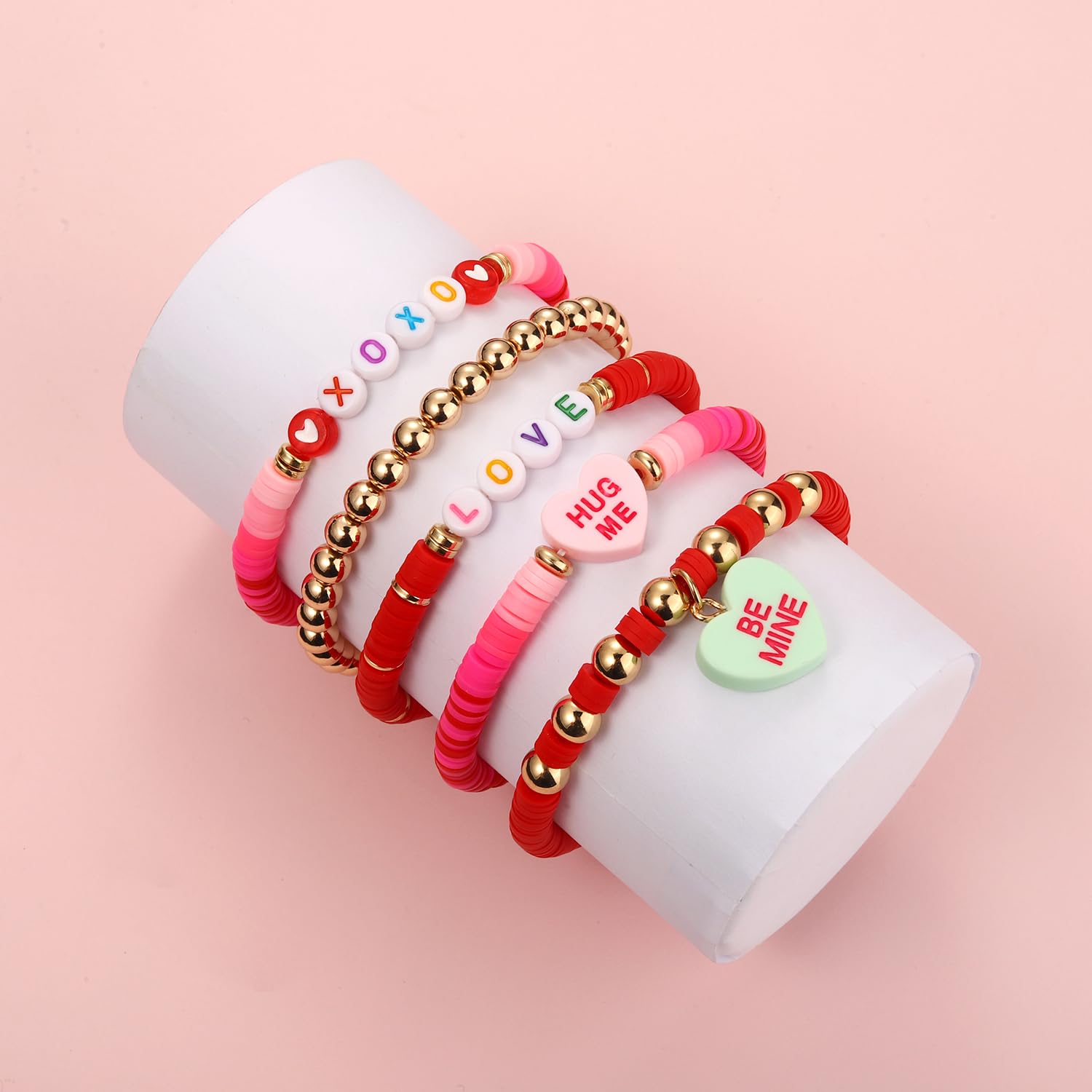 Cealxheny Valentines Day Headbands For Women Xoxo Kiss Heishi Bracelets Glitter Heart Earrings Lover Outfits Accessories Valenti