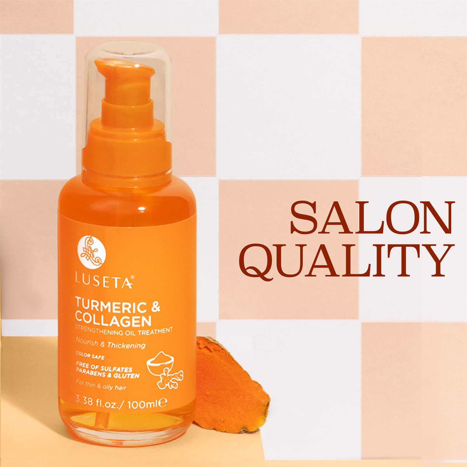 Luseta Turmeric & Collagen Hair Serum For Damaged And Thining Hair, Strengthening Oil Treatment Preventing Breakage For Women An