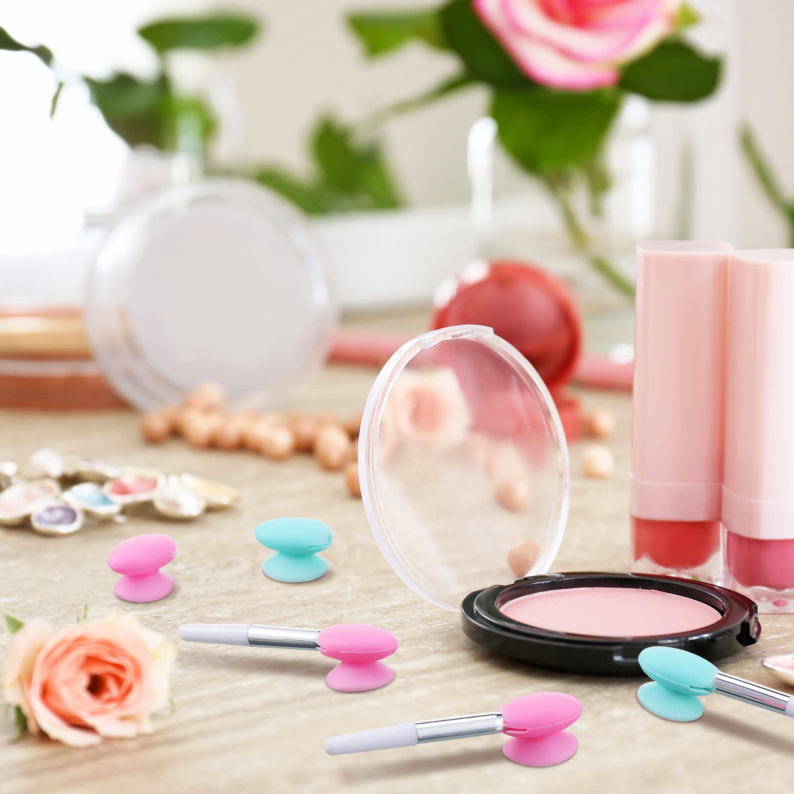 20 Pcs Silicone Lip Brush Covers And Lip Brushes For Lipsticks, Lip Gloss, Lip Balm And Other Cream Makeup Products (Pink, Green