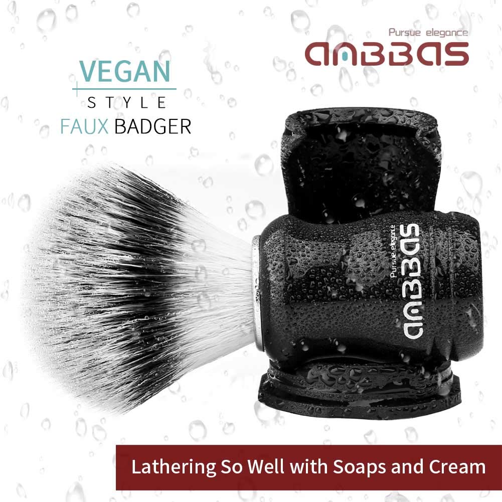 Synthetic Badger Shaving Brush With Black Holder Stand Anbbas 2In1 Resin Handle Foam Brush Set For Men Close Wet Shave